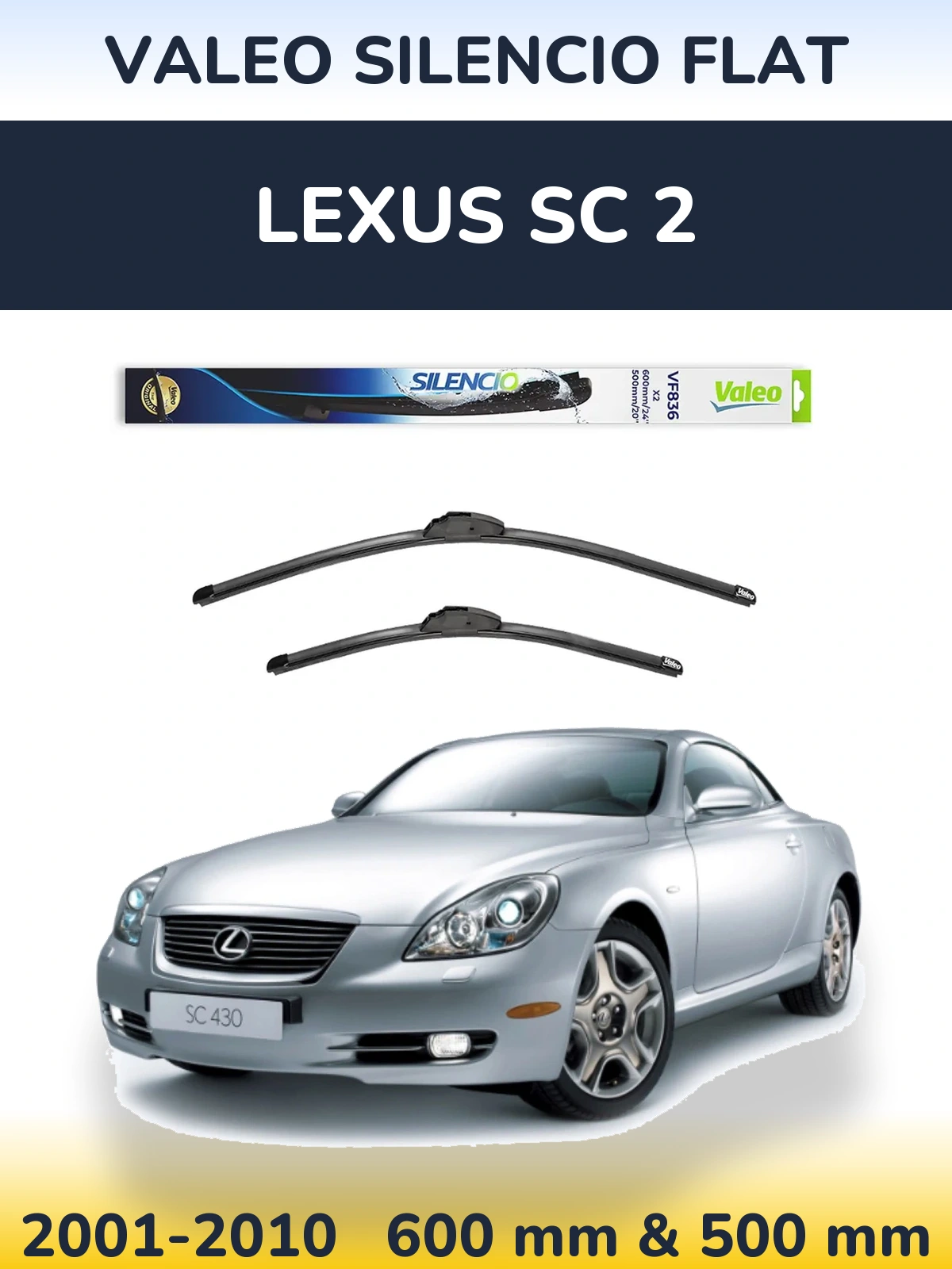 Комплект передних дворников Valeo Silencio Flat 600 & 500 мм для Lexus SC 2 2001-2010