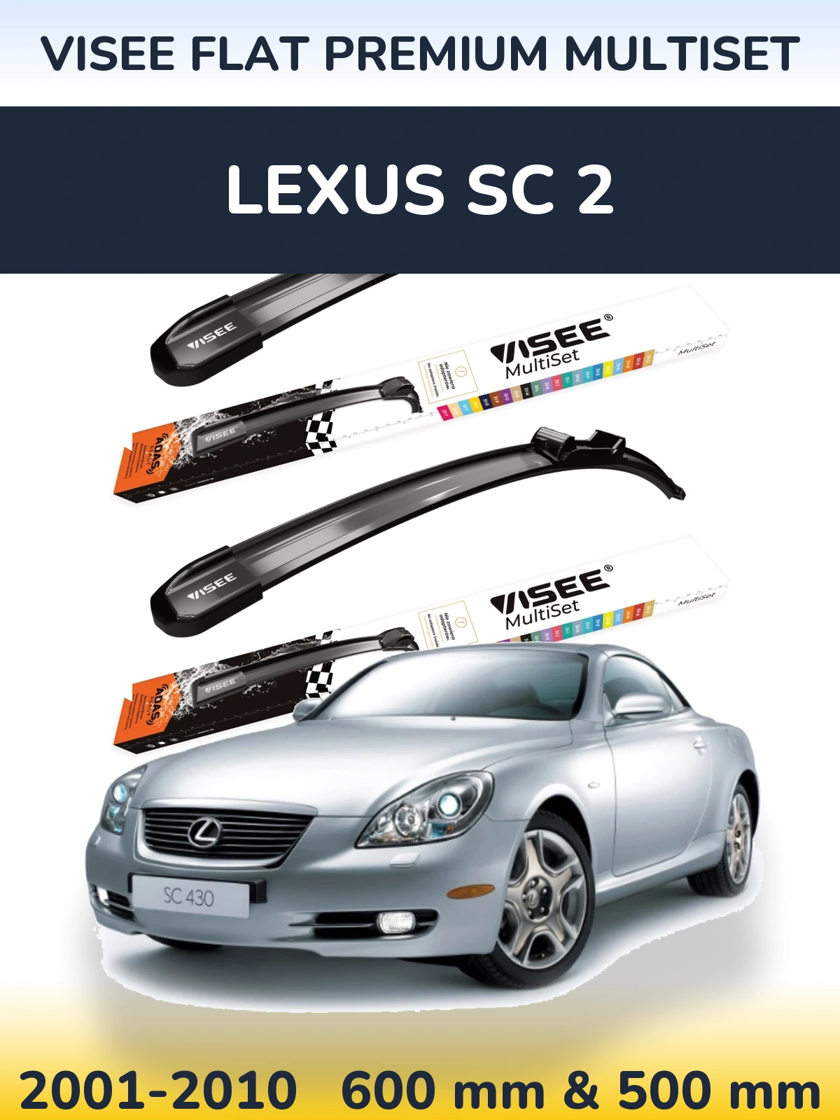 Комплект передних дворников VISEE FLAT PREMIUM MultiSet 600 & 500 мм для Lexus SC 2 2001-2010