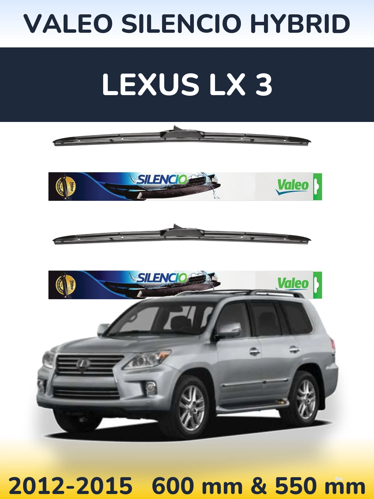 Front wiper blade set Valeo Silencio Hybrid 600 & 550 мм for Lexus LX 3 2012-2015