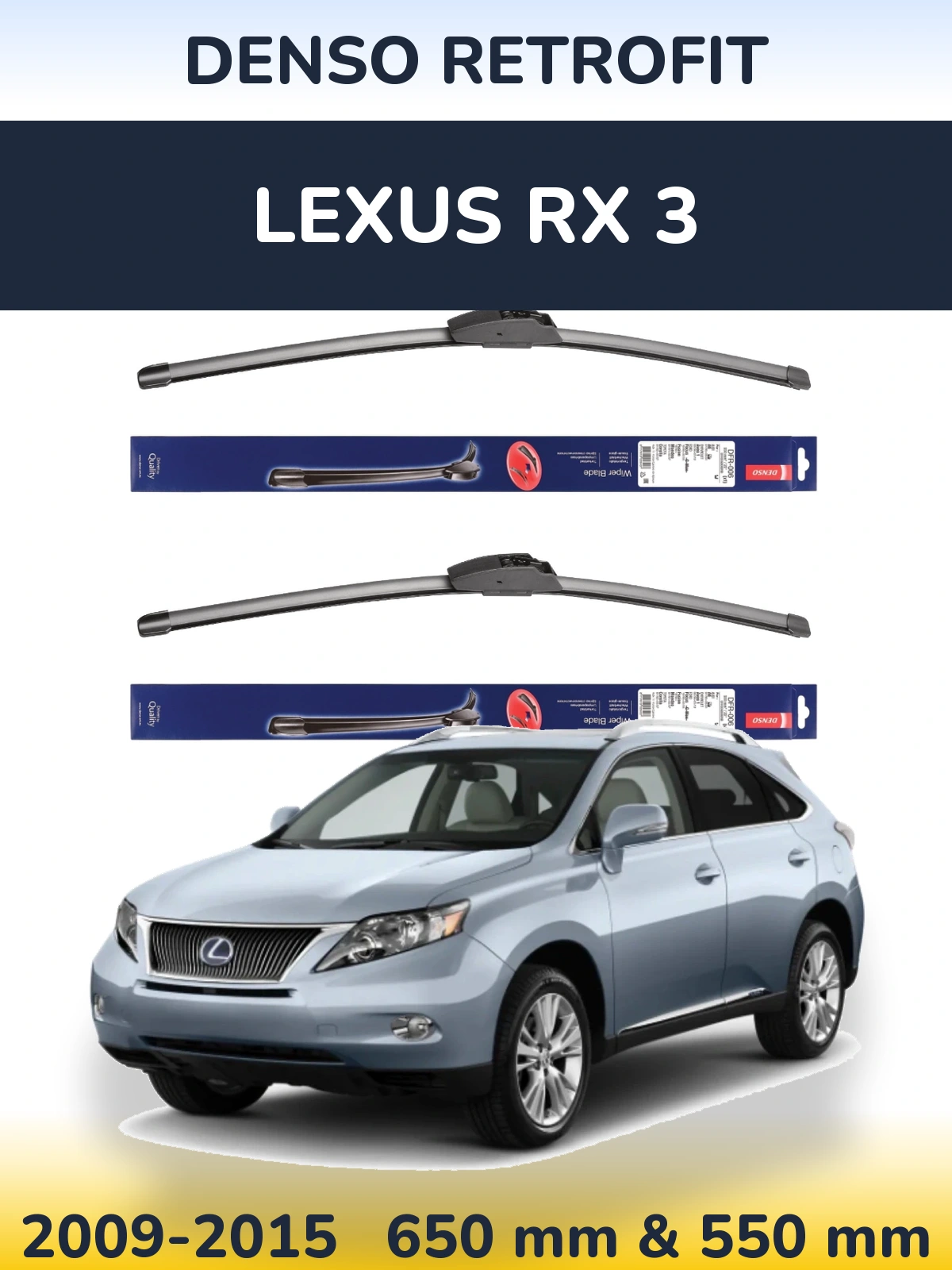Komplet przednich wycieraczek Denso Retrofit 650 & 550 mm do Lexus RX 3 2009-2015