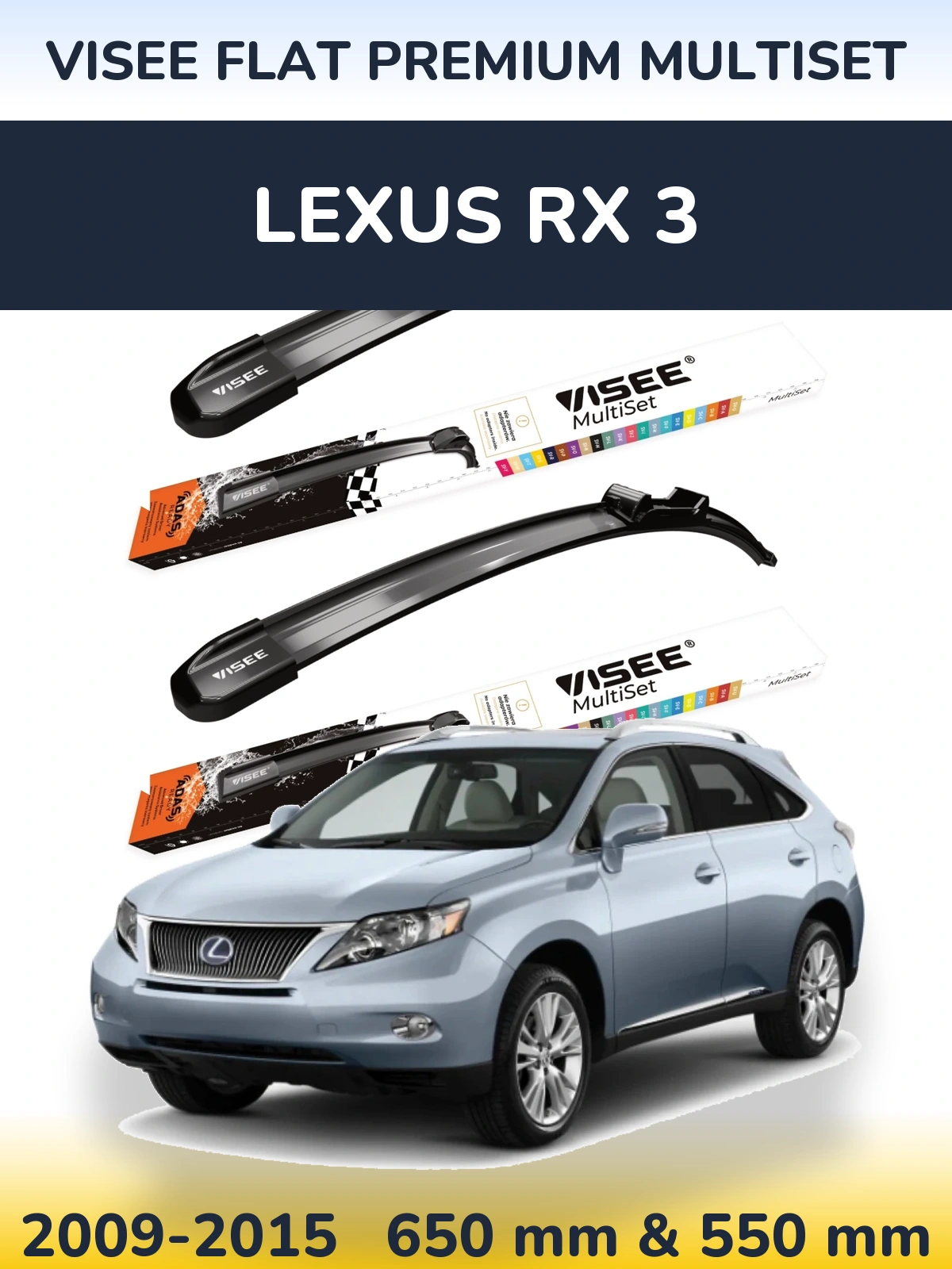 Front wiper blade set VISEE FLAT PREMIUM MultiSet 650 & 550 мм for Lexus RX 3 2009-2015