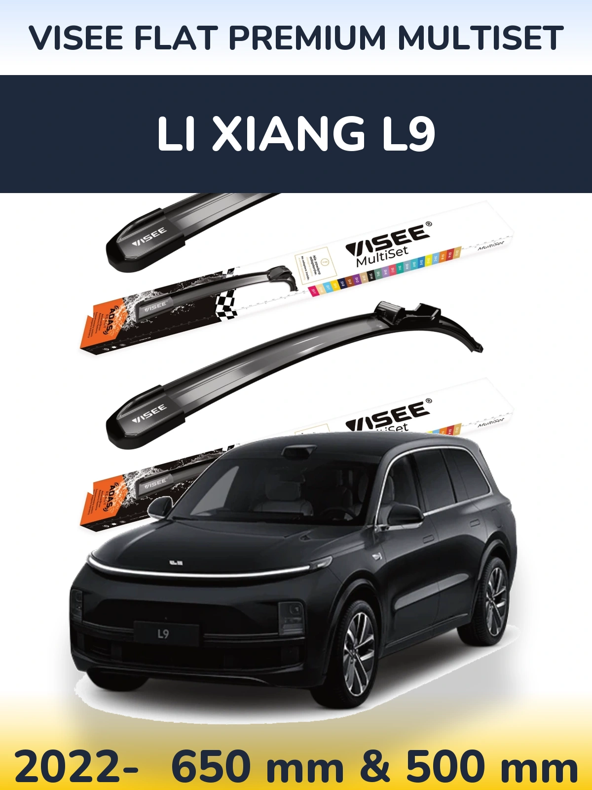 Komplet przednich wycieraczek VISEE FLAT PREMIUM MultiSet 650 & 500 mm do Li Xiang L9 2022-2026