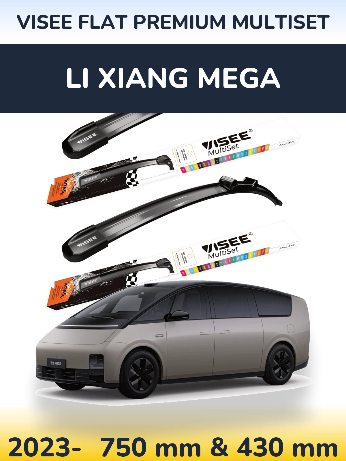 Komplet przednich wycieraczek VISEE FLAT PREMIUM MultiSet 750 & 430 mm do Li Xiang Mega 2023-2026