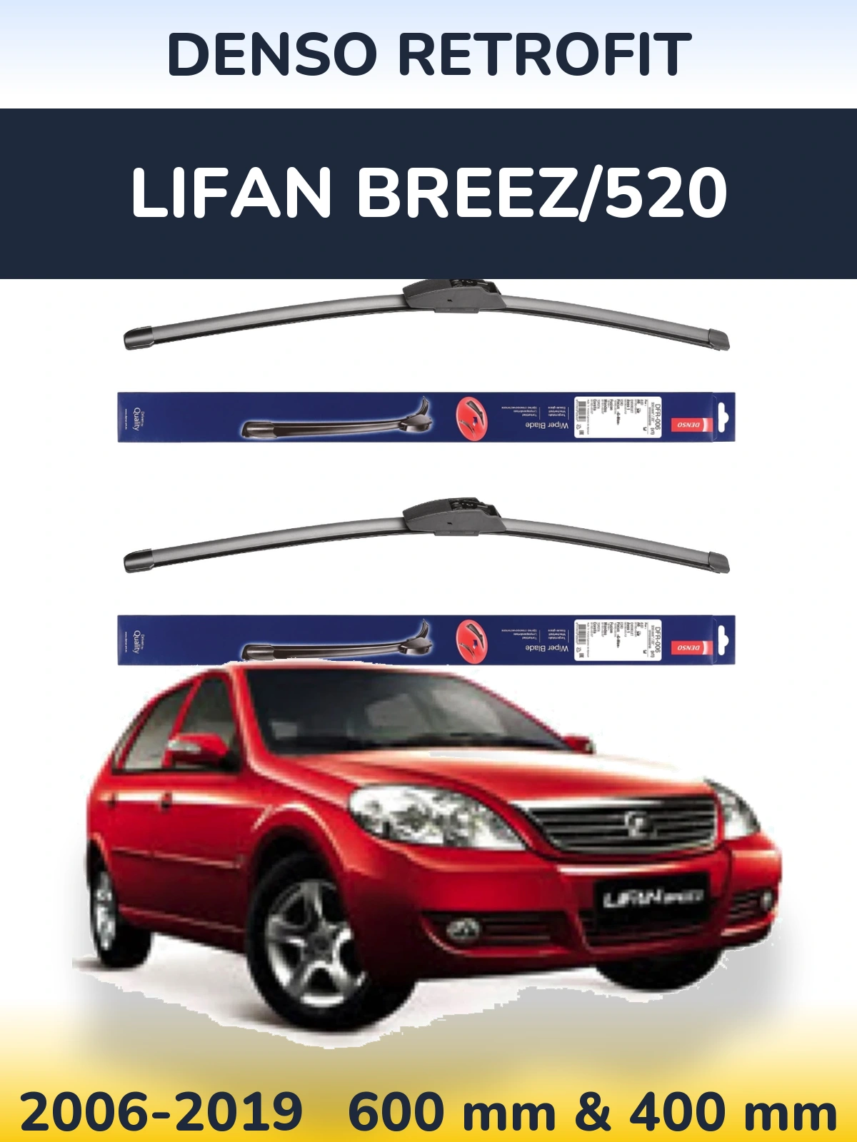 Komplet przednich wycieraczek Denso Retrofit 600 & 400 mm do Lifan Breez/520 2006-2019