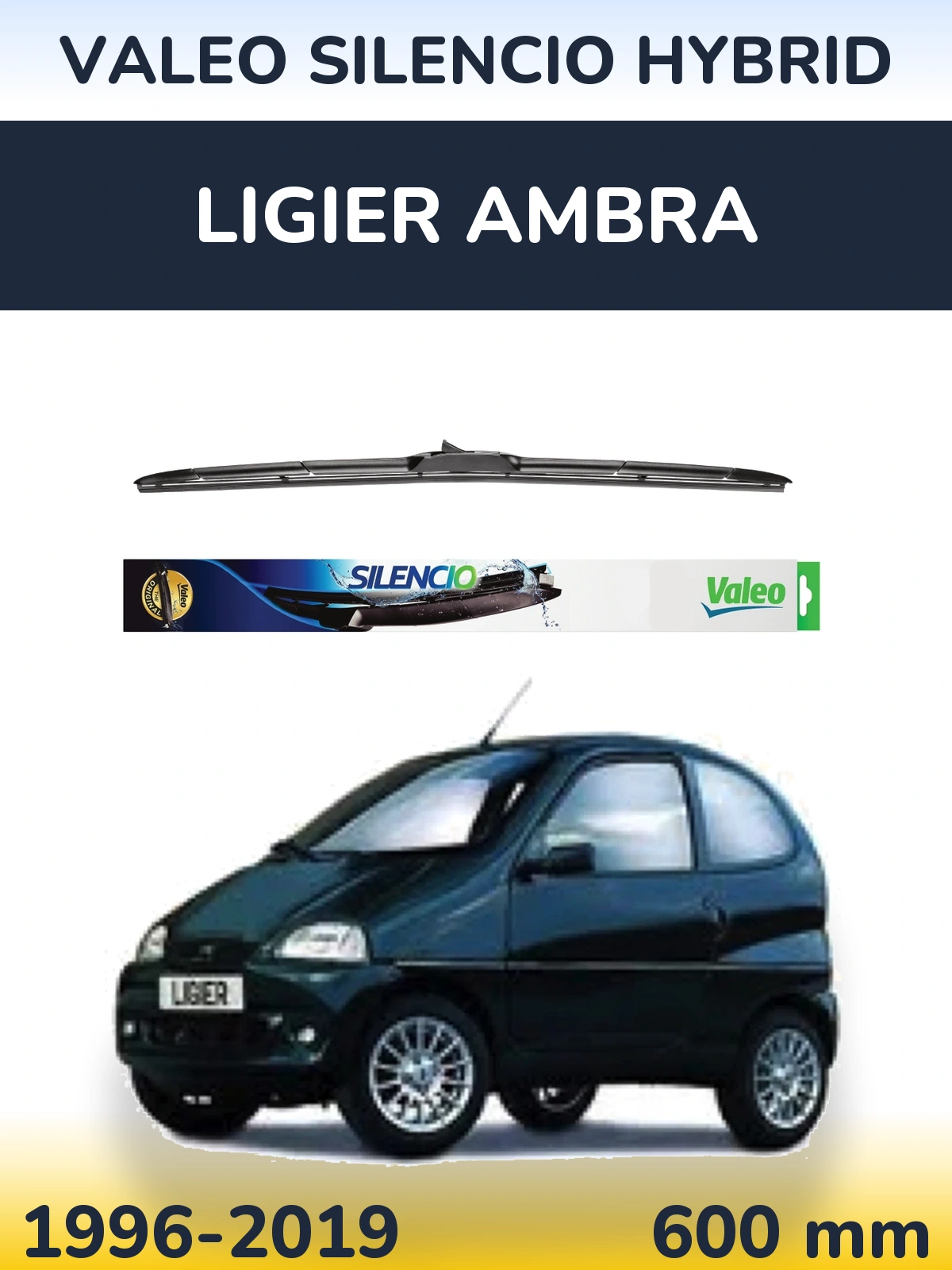 Front wiper blade Valeo Silencio Hybrid 600 мм for Ligier Ambra 1996-2019