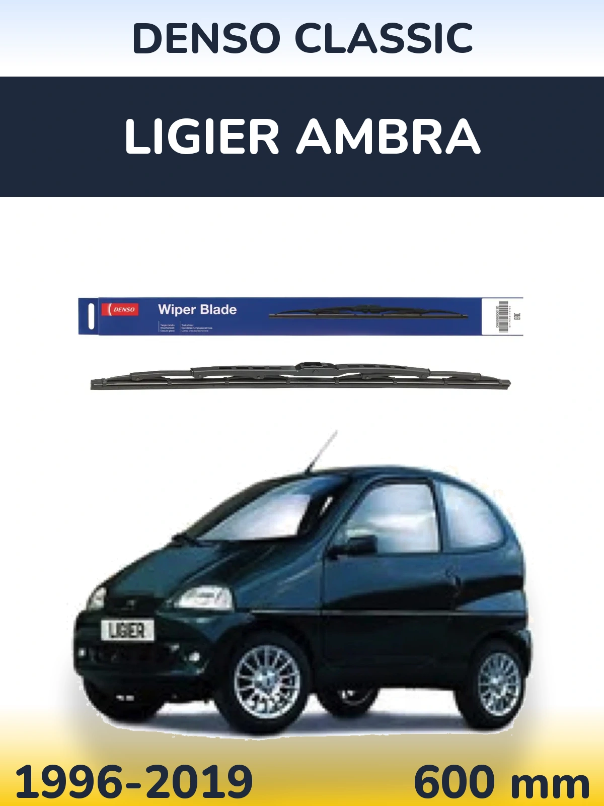 Front wiper blade Denso Classic 600 mm for Ligier Ambra 1996-2019