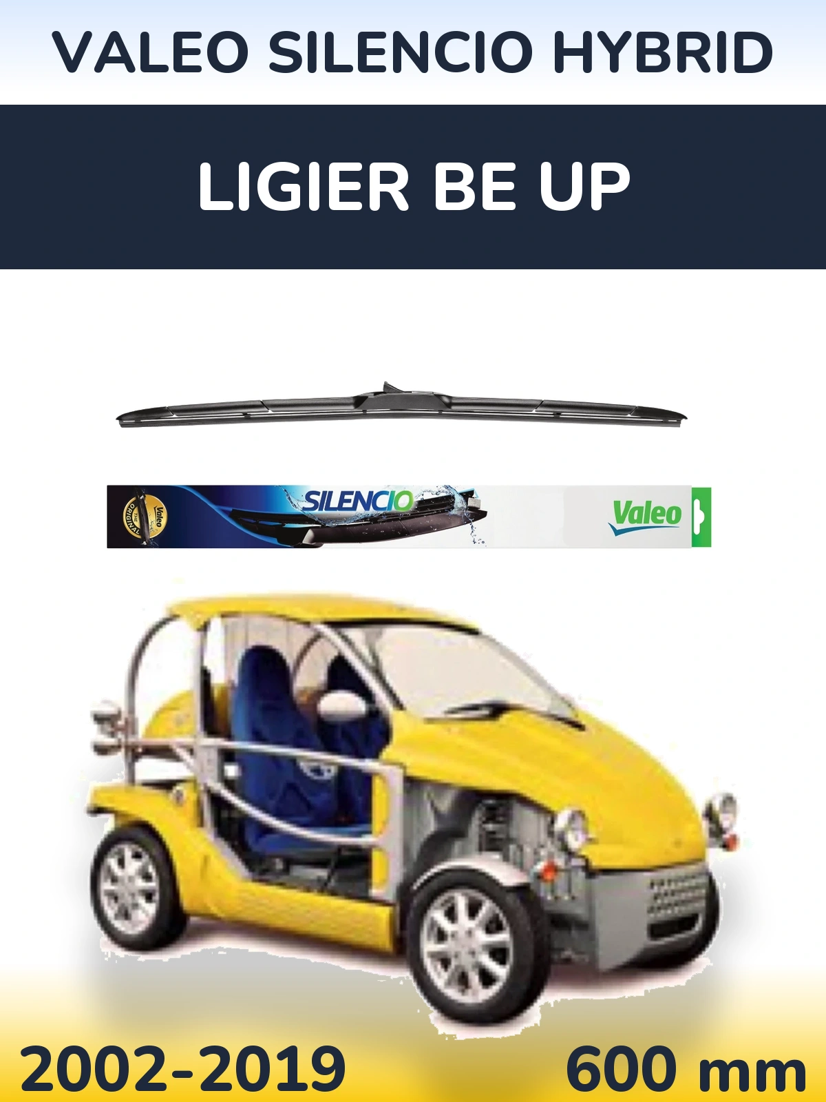 Front wiper blade Valeo Silencio Hybrid 600 мм for Ligier Be Up 2002-2019
