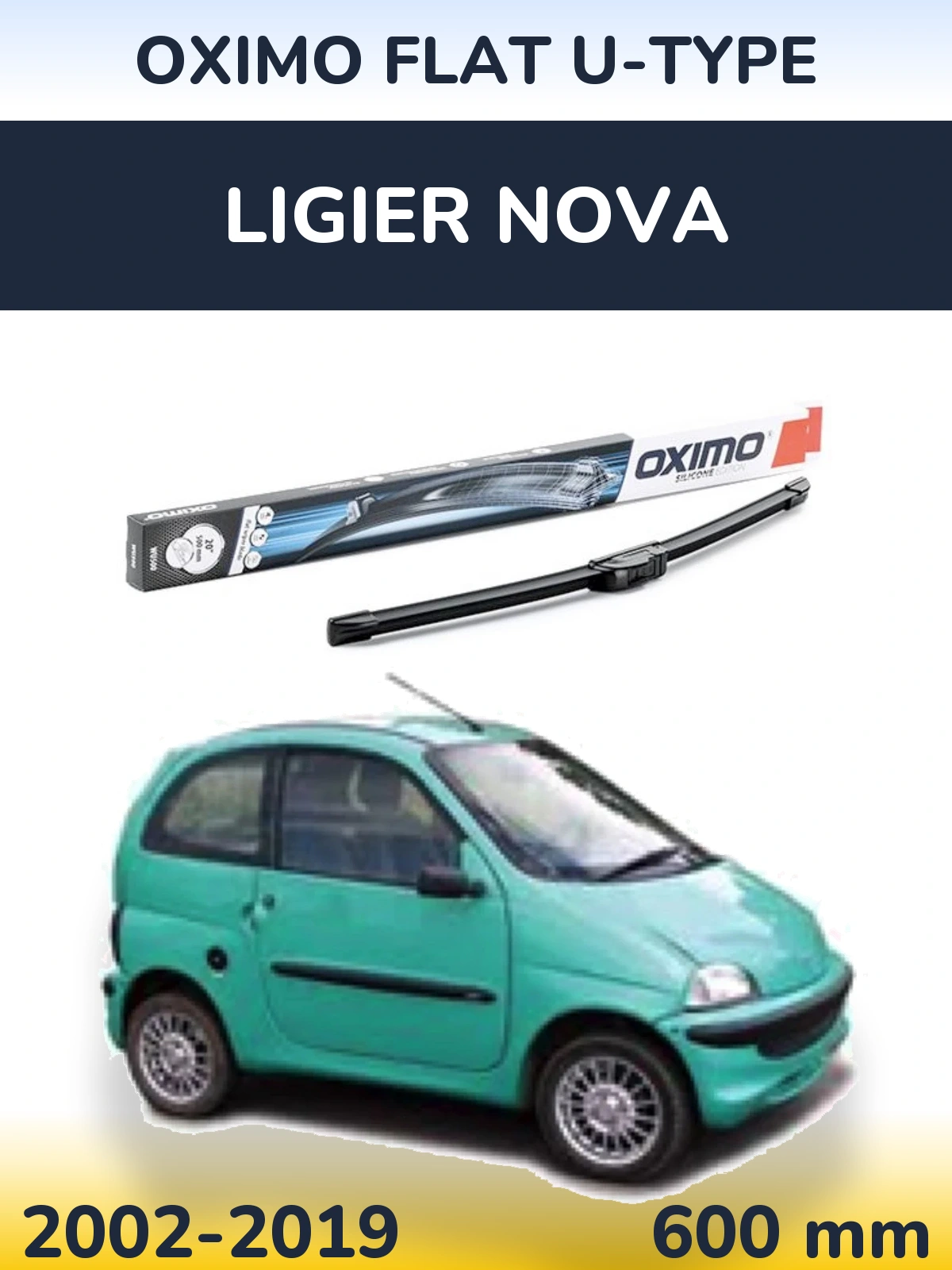 Front wiper blade Oximo Flat U-type 600 mm for Ligier Nova 2002-2019