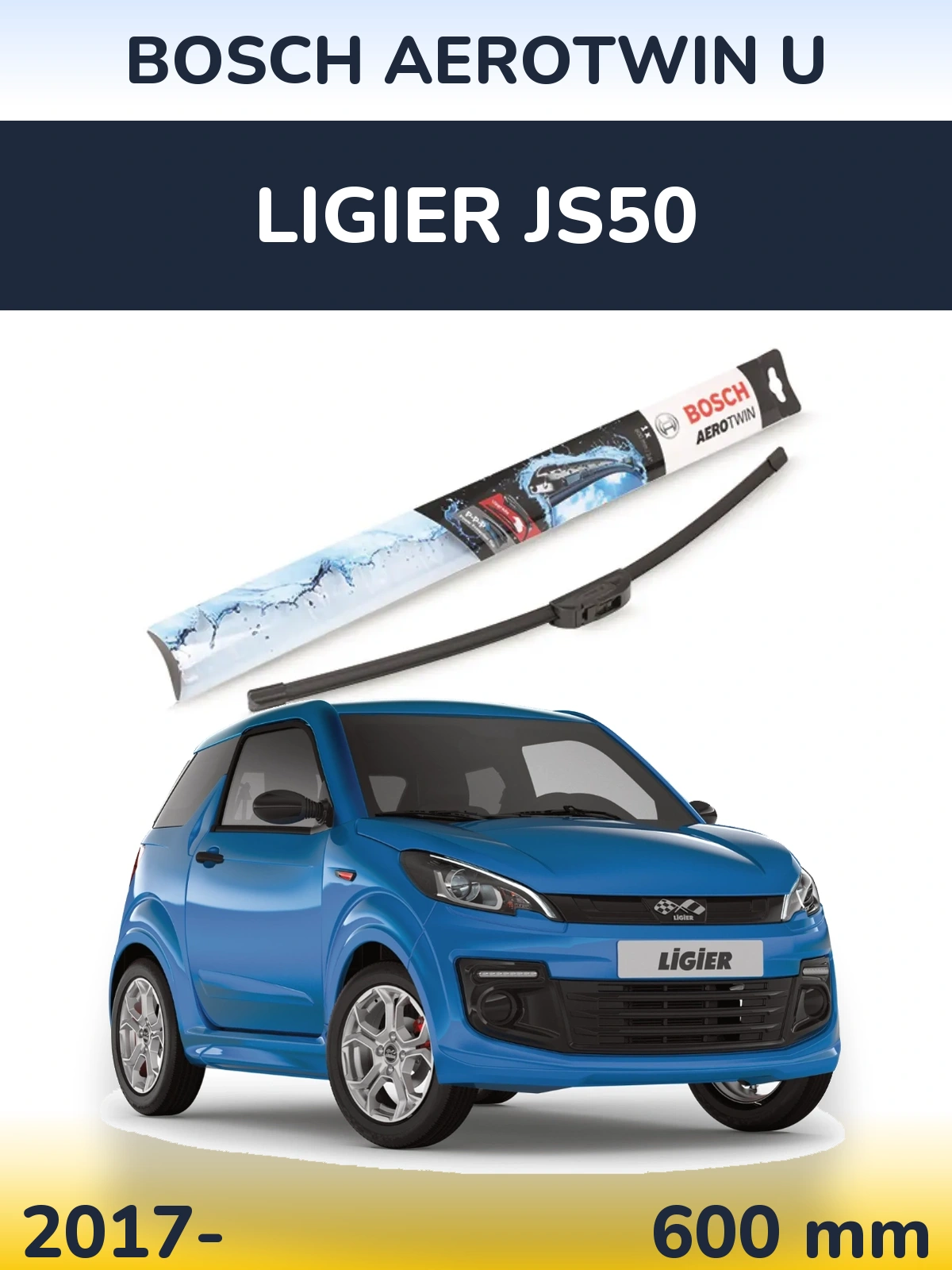 Front wiper blade BOSCH AeroTwin U 600 mm for Ligier JS50 2017-2026