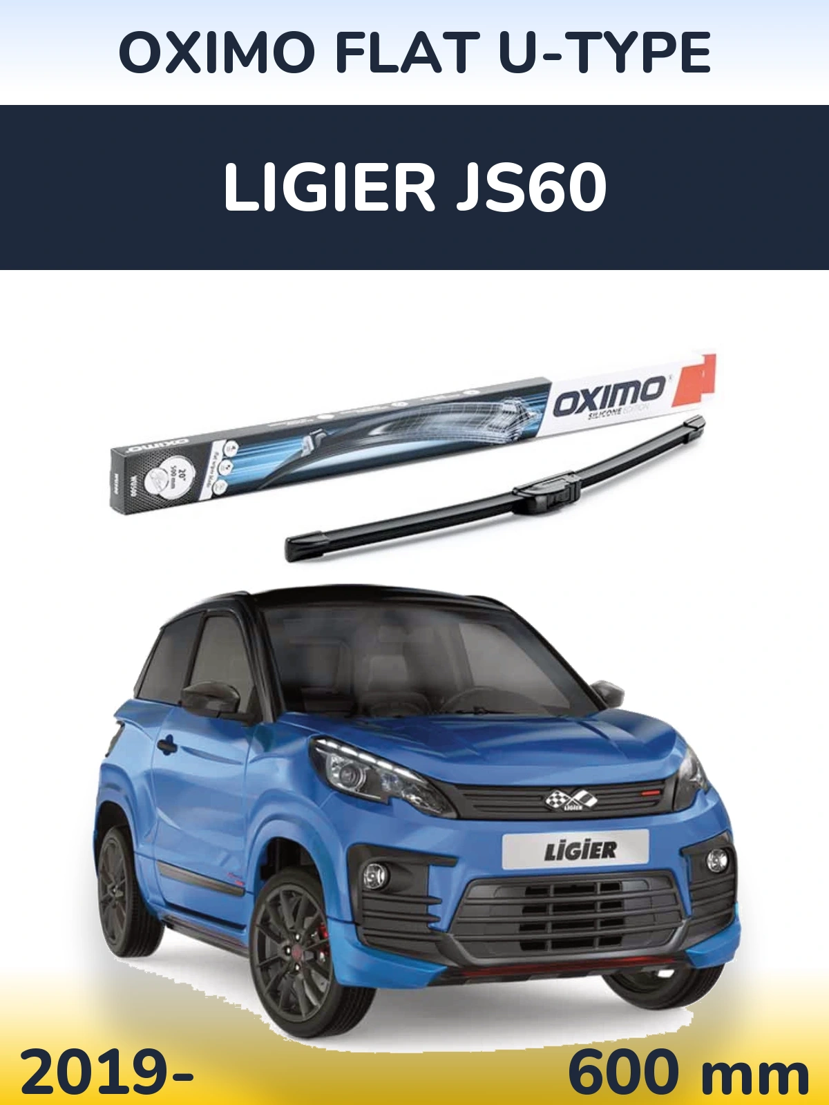 Front wiper blade Oximo Flat U-type 600 мм for Ligier JS60 2019-2026