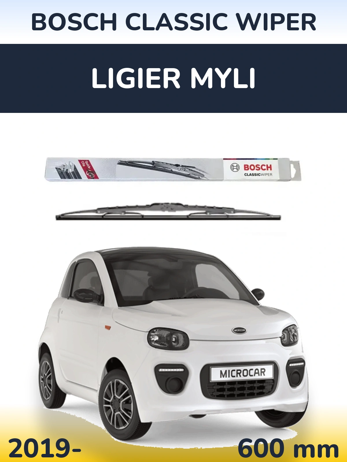 Передня щітка BOSCH Classic Wiper 600 мм для Ligier Myli 2019-2026