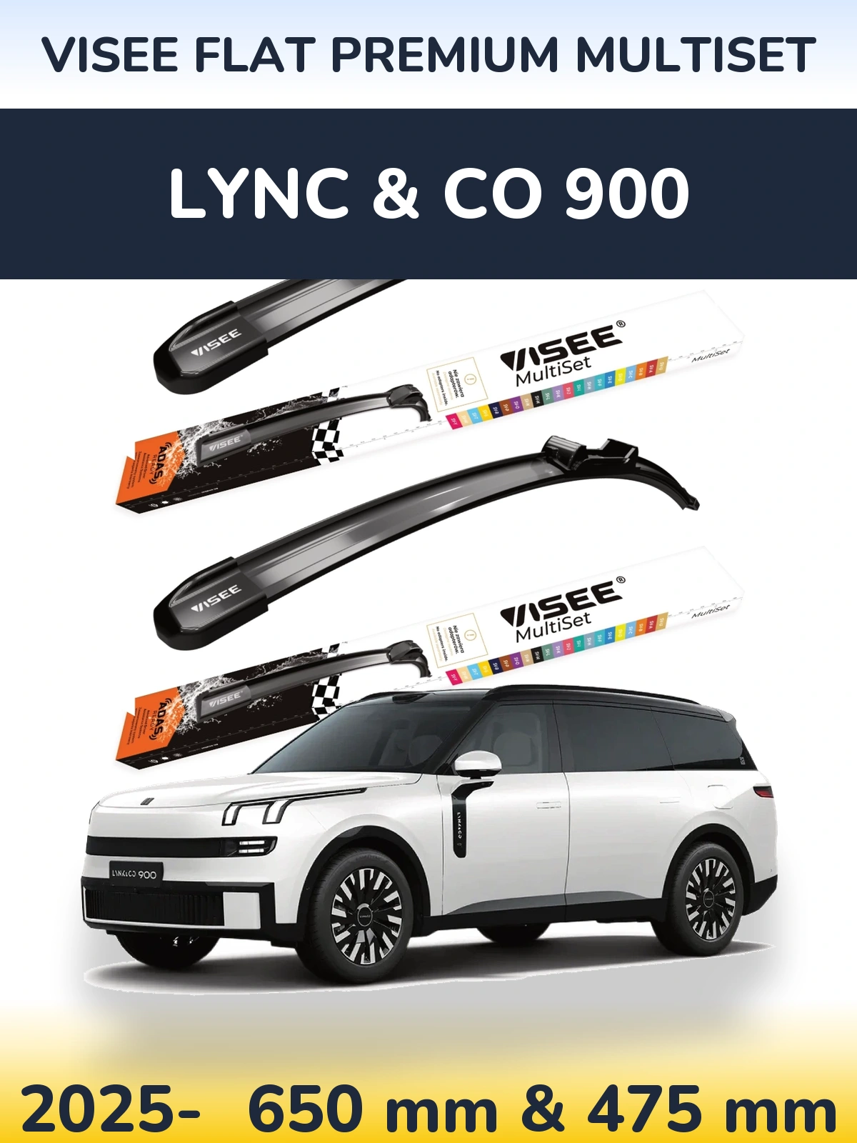 Front wiper blade set VISEE FLAT PREMIUM MultiSet 650 & 475 мм for Lync & Co 900 2025-2026