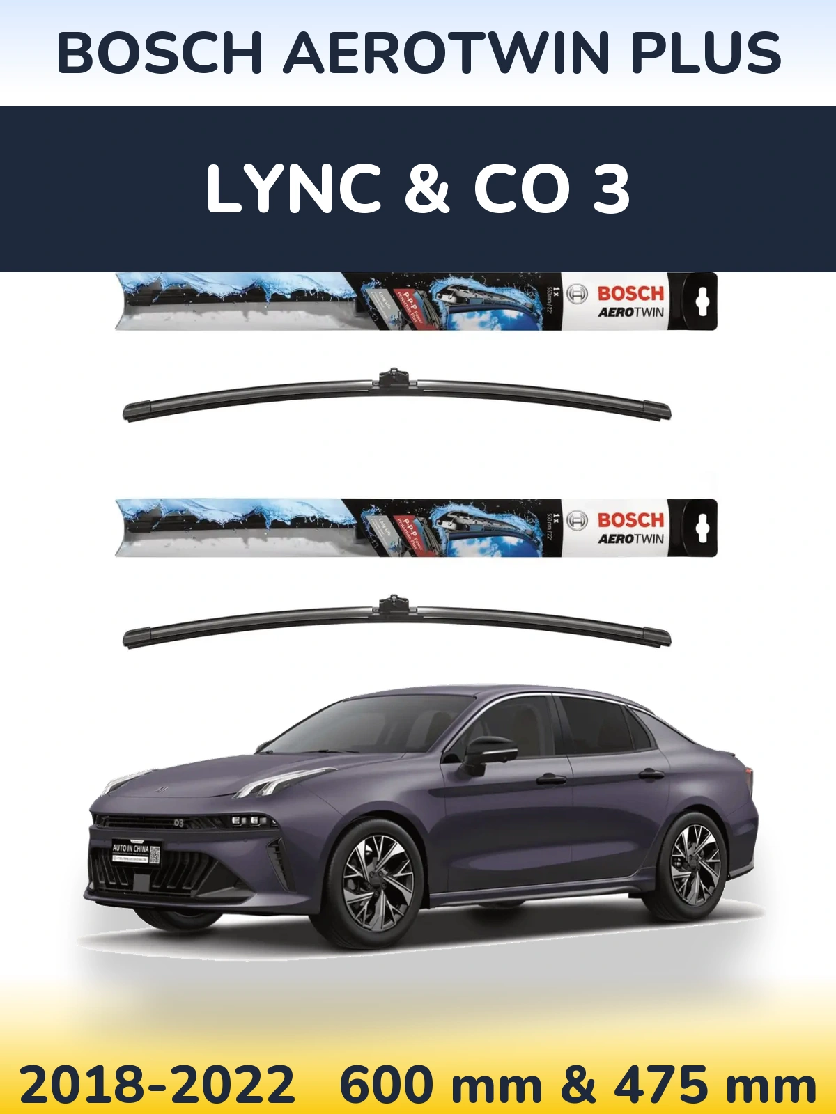 Front wiper blade set BOSCH AeroTwin Plus 600 & 475 мм for Lync & Co 3 2018-2022