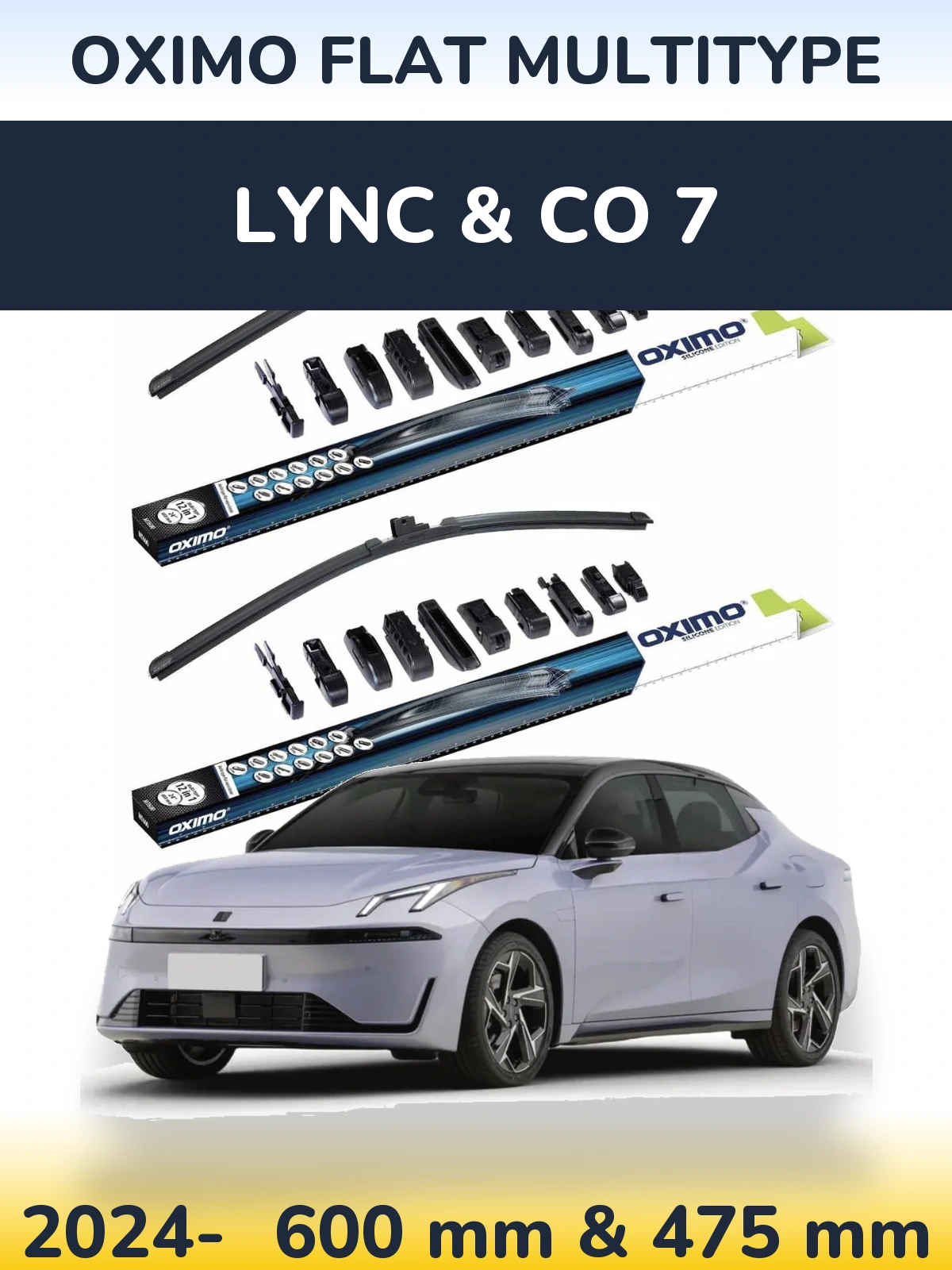 Front wiper blade set Oximo Flat MultiTypee 600 & 475 мм for Lync & Co 7 2024-2026