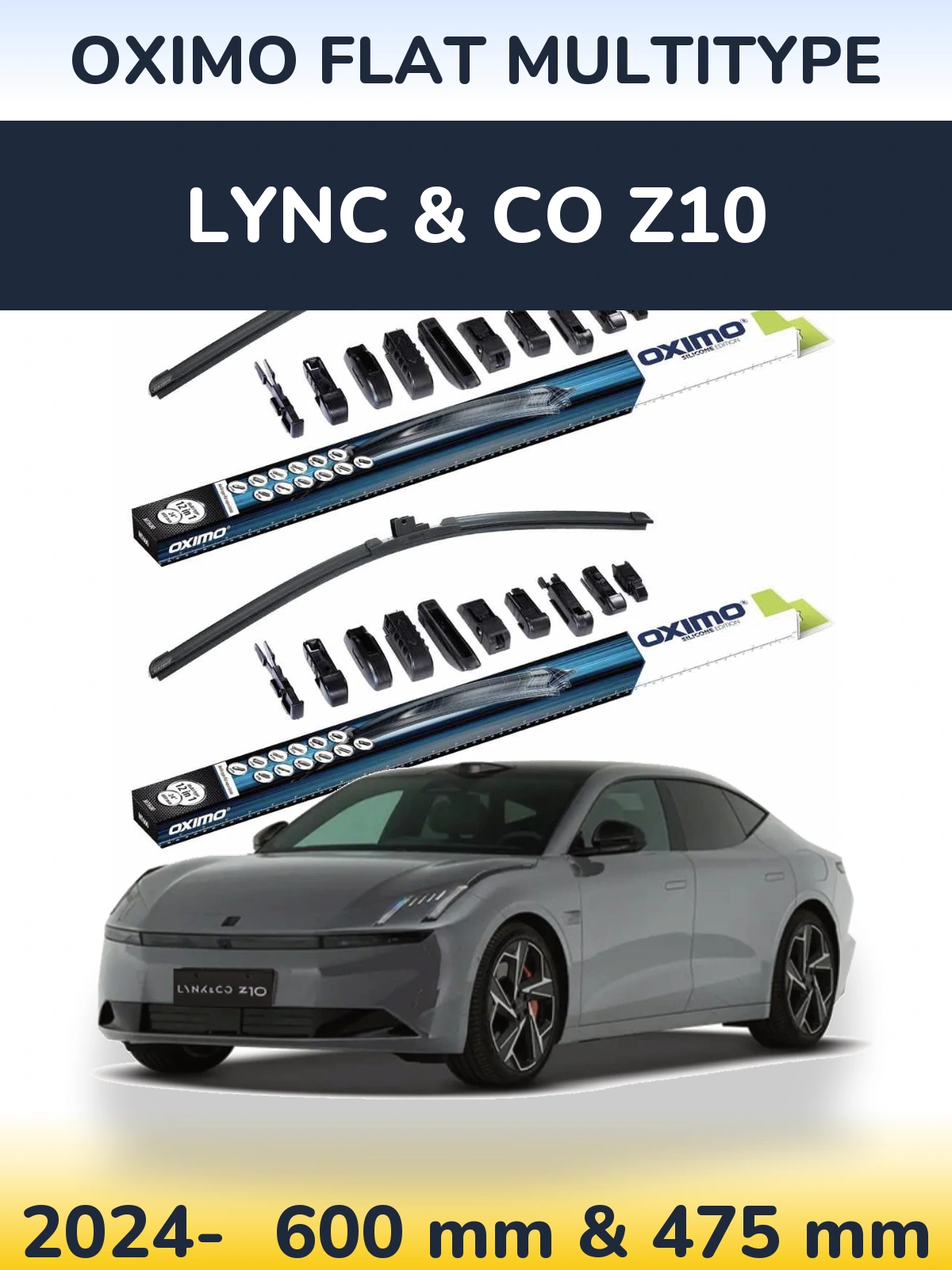 Front wiper blade set Oximo Flat MultiTypee 600 & 475 мм for Lync & Co Z10 2024-2026