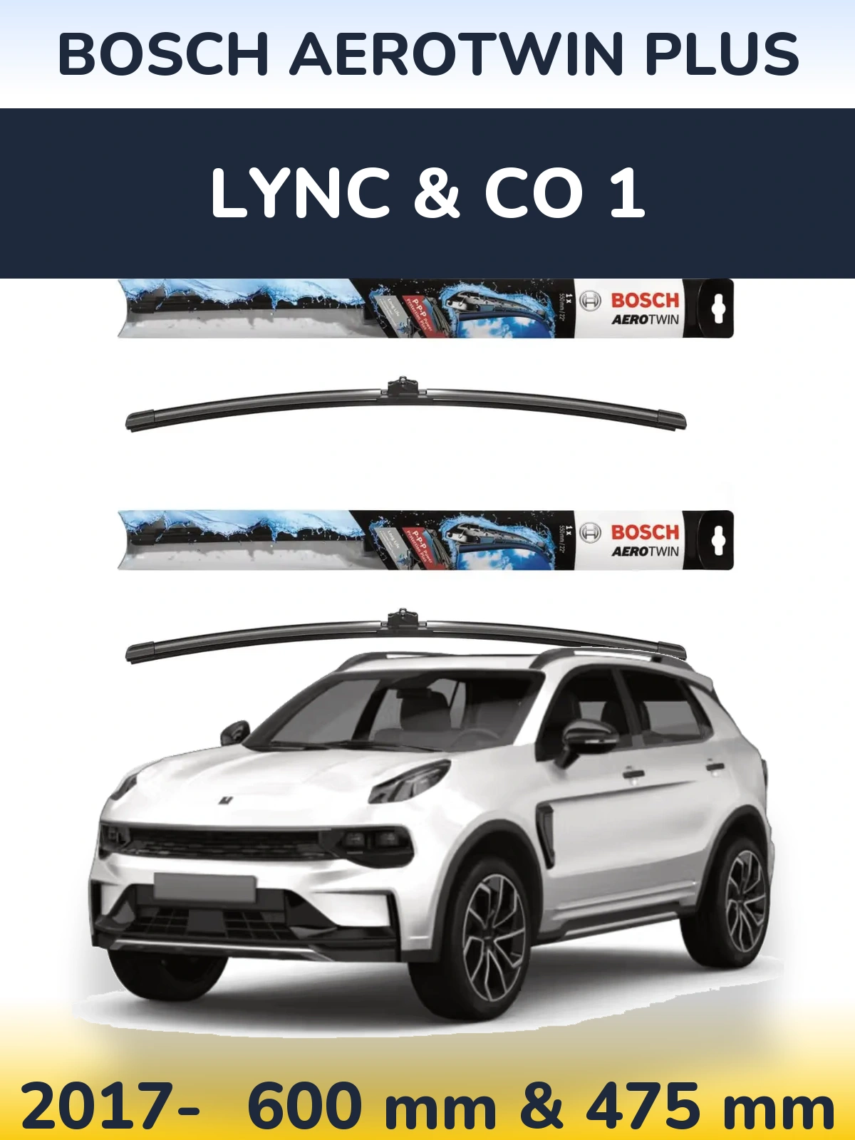 Komplet przednich wycieraczek BOSCH AeroTwin Plus 600 & 475 mm do Lync & Co 1 2017-2026