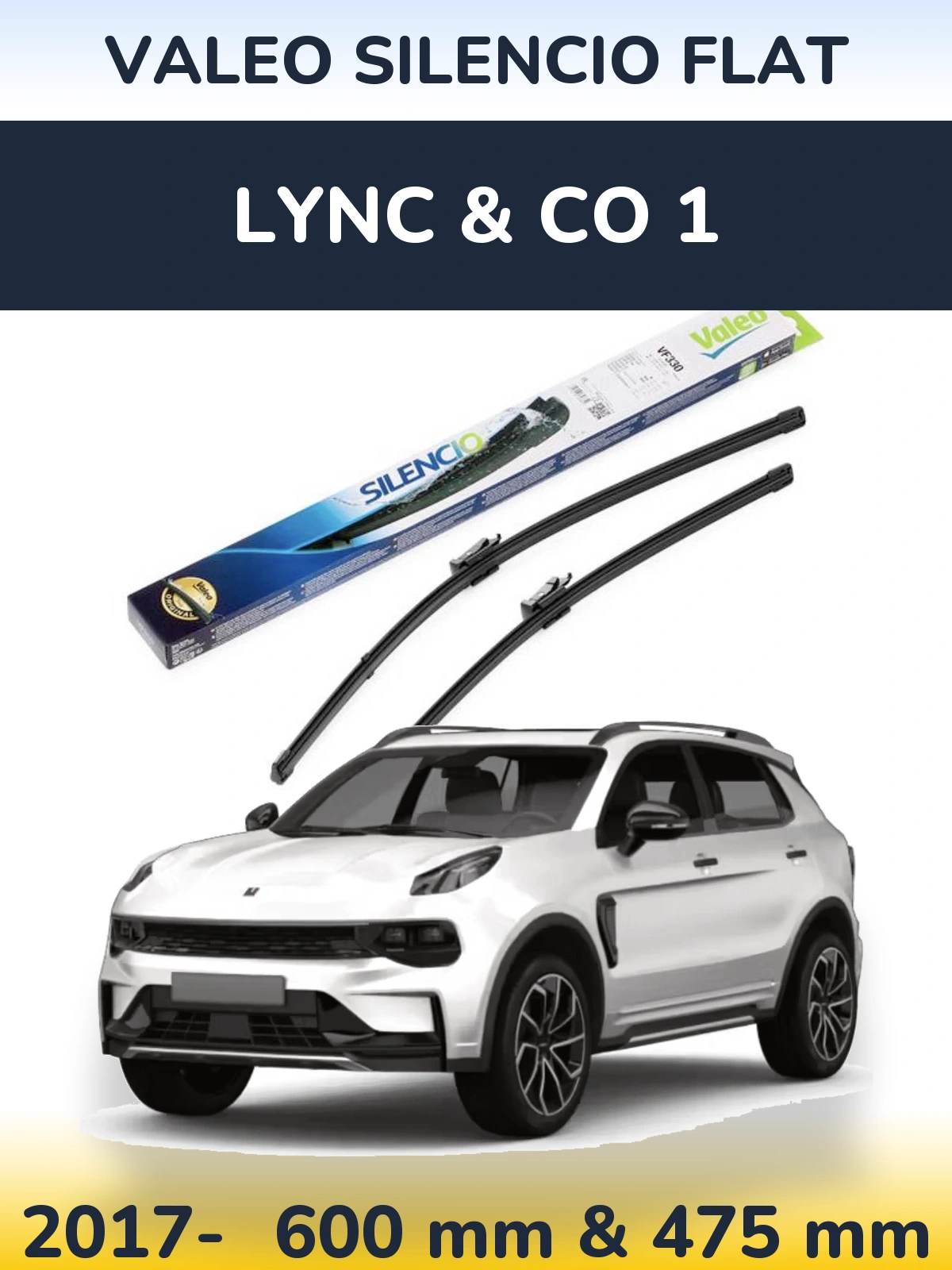 Front wiper blade set Valeo Silencio Flat 600 & 475 mm for Lync & Co 1 2017-2026
