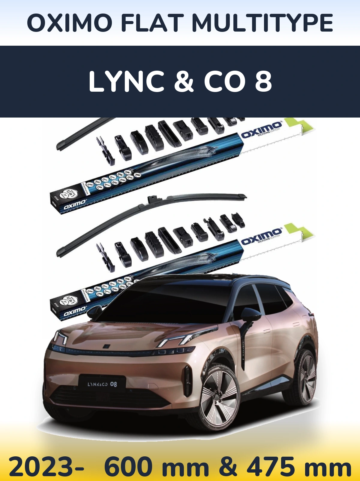 Front wiper blade set Oximo Flat MultiTypee 600 & 475 мм for Lync & Co 8 2023-2026