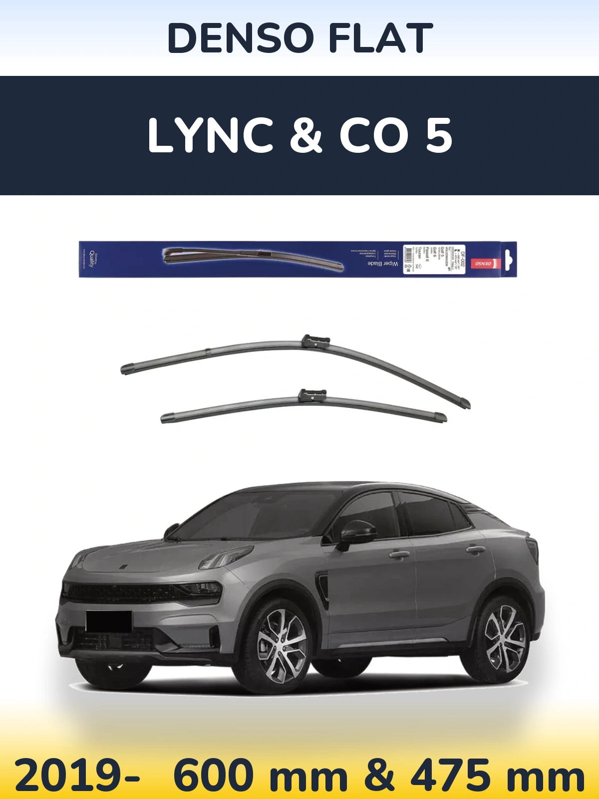Front wiper blade set Denso Flat 600 & 475 мм for Lync & Co 5 2019-2026