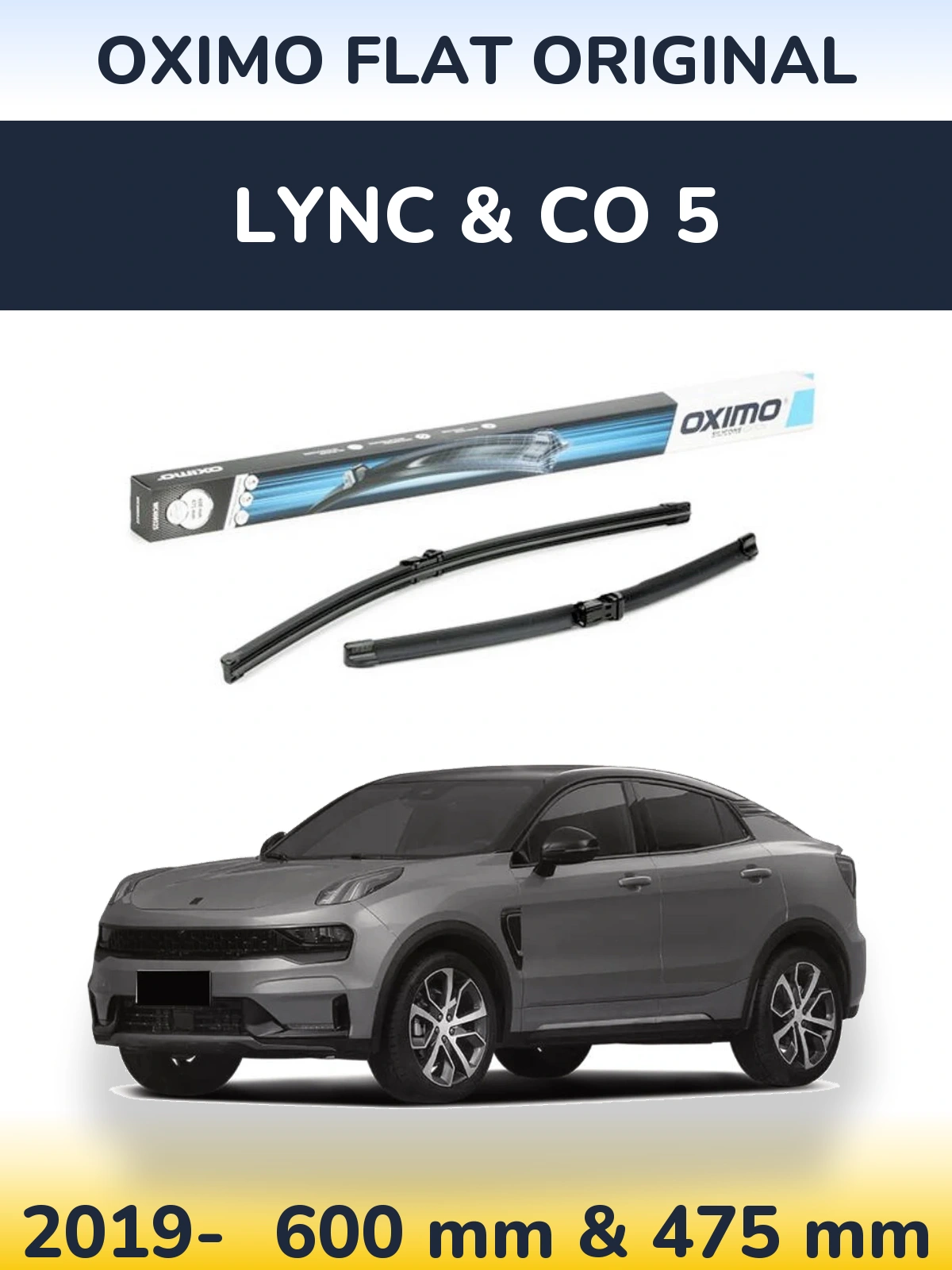 Комплект передних дворников Oximo Flat Original 600 & 475 мм для Lync & Co 5 2019-2026