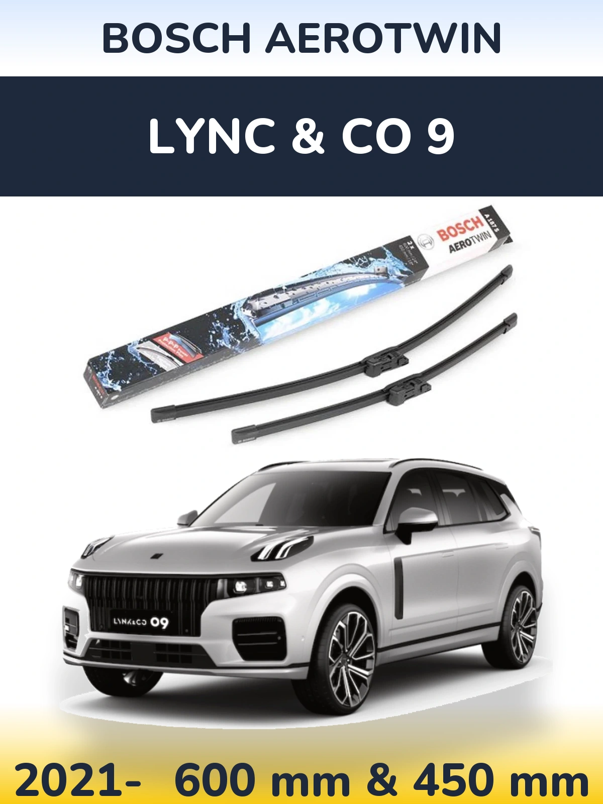 Front wiper blade set BOSCH AeroTwin 600 & 450 mm for Lync & Co 9 2021-2026