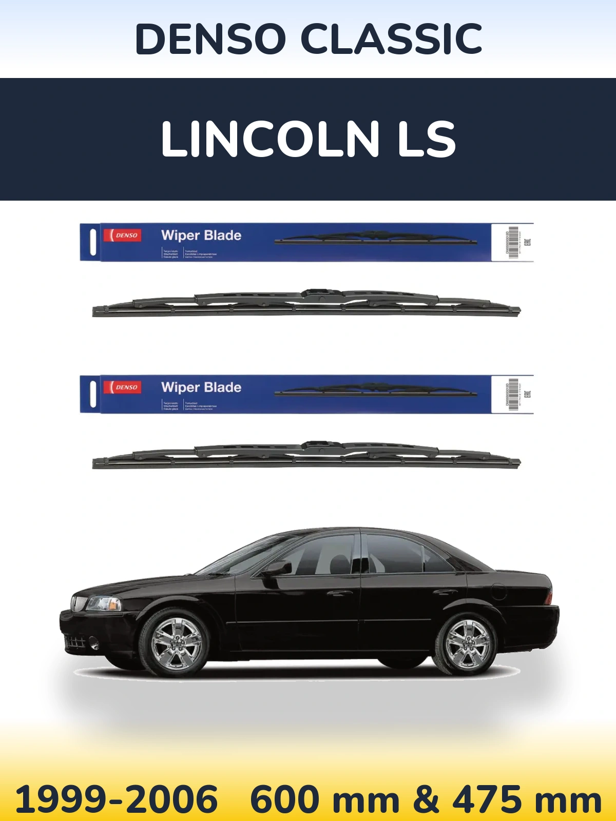 Komplet przednich wycieraczek Denso Classic 600 & 475 mm do Lincoln LS 1999-2006
