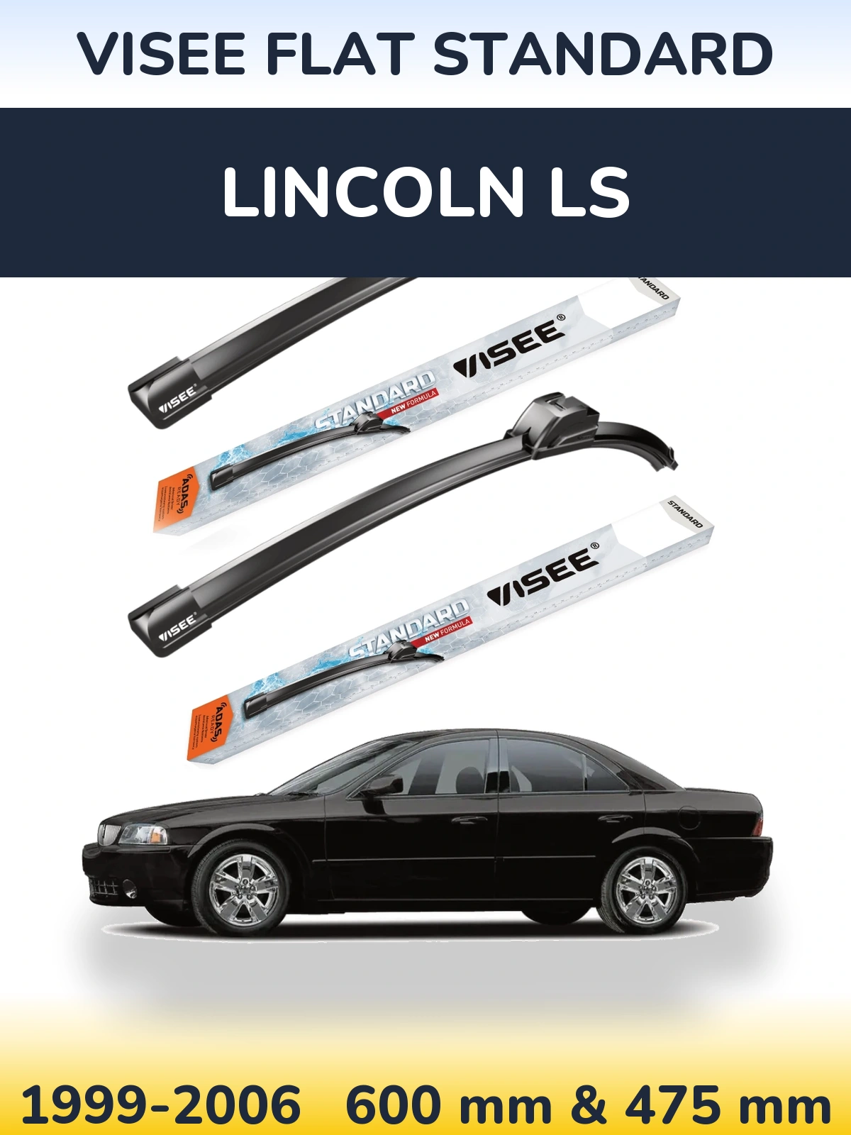 Комплект передних дворников VISEE FLAT STANDARD 600 & 475 мм для Lincoln LS 1999-2006
