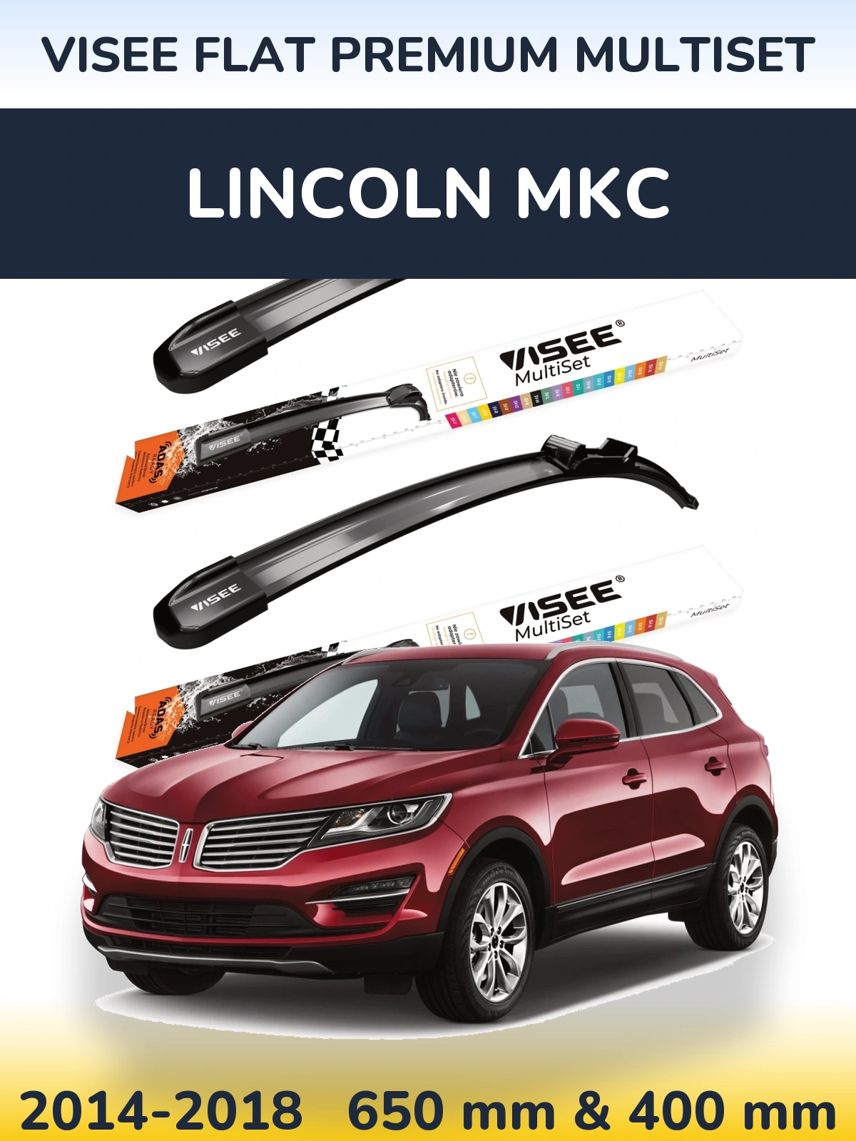 Front wiper blade set VISEE FLAT PREMIUM MultiSet 650 & 400 мм for Lincoln MKC 2014-2018
