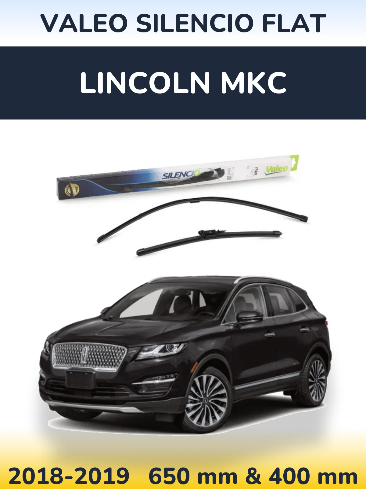 Front wiper blade set Valeo Silencio Flat 650 & 400 mm for Lincoln MKC 2018-2019