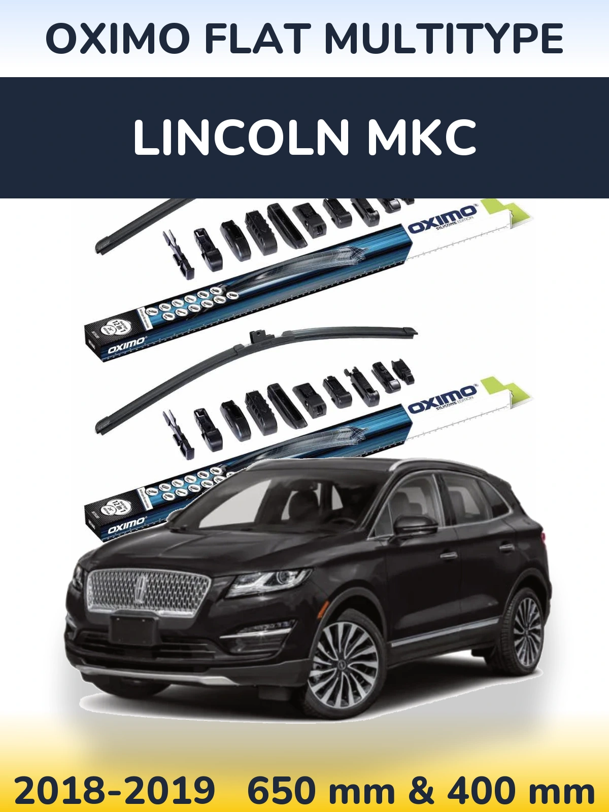 Комплект передних дворников Oximo Flat MultiТипe 650 & 400 мм для Lincoln MKC 2018-2019