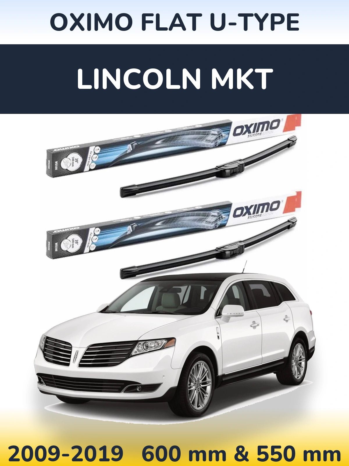 Front wiper blade set Oximo Flat U-type 600 & 550 мм for Lincoln MKT 2009-2019