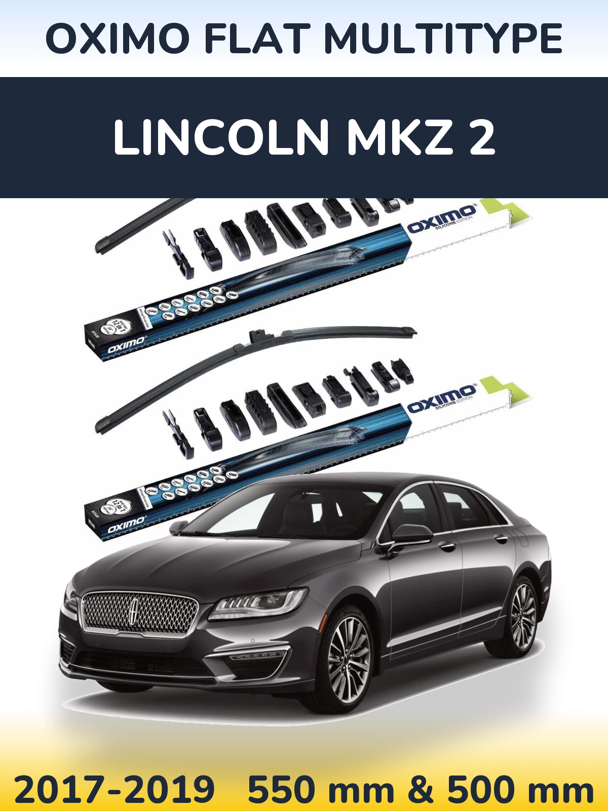 Комплект передних дворников Oximo Flat MultiТипe 550 & 500 мм для Lincoln MKZ 2 2017-2019
