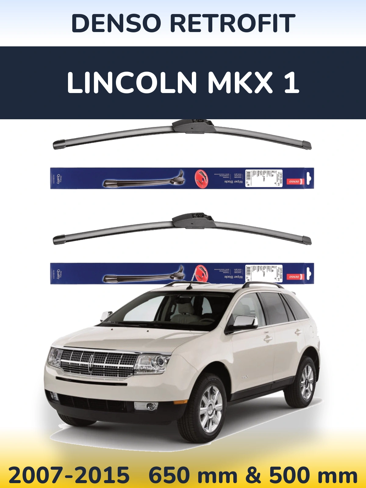 Front wiper blade set Denso Retrofit 650 & 500 mm for Lincoln MKX 1 2007-2015