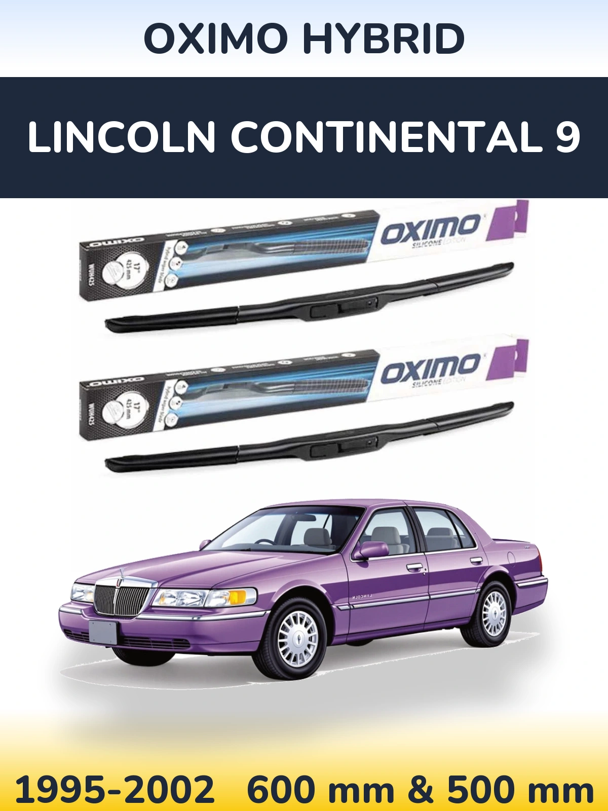 Комплект передних дворников Oximo Hybrid 600 & 500 мм для Lincoln Continental 9 1995-2002