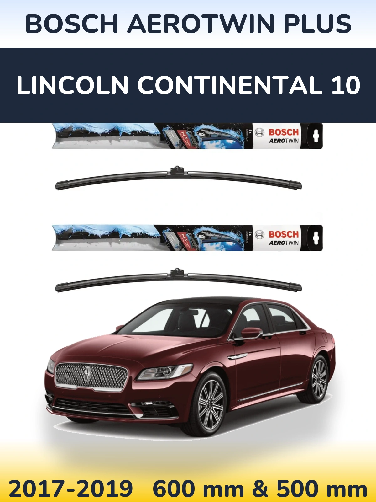 Комплект передніх щіток BOSCH AeroTwin Plus 600 & 500 мм для Lincoln Continental 10 2017-2019