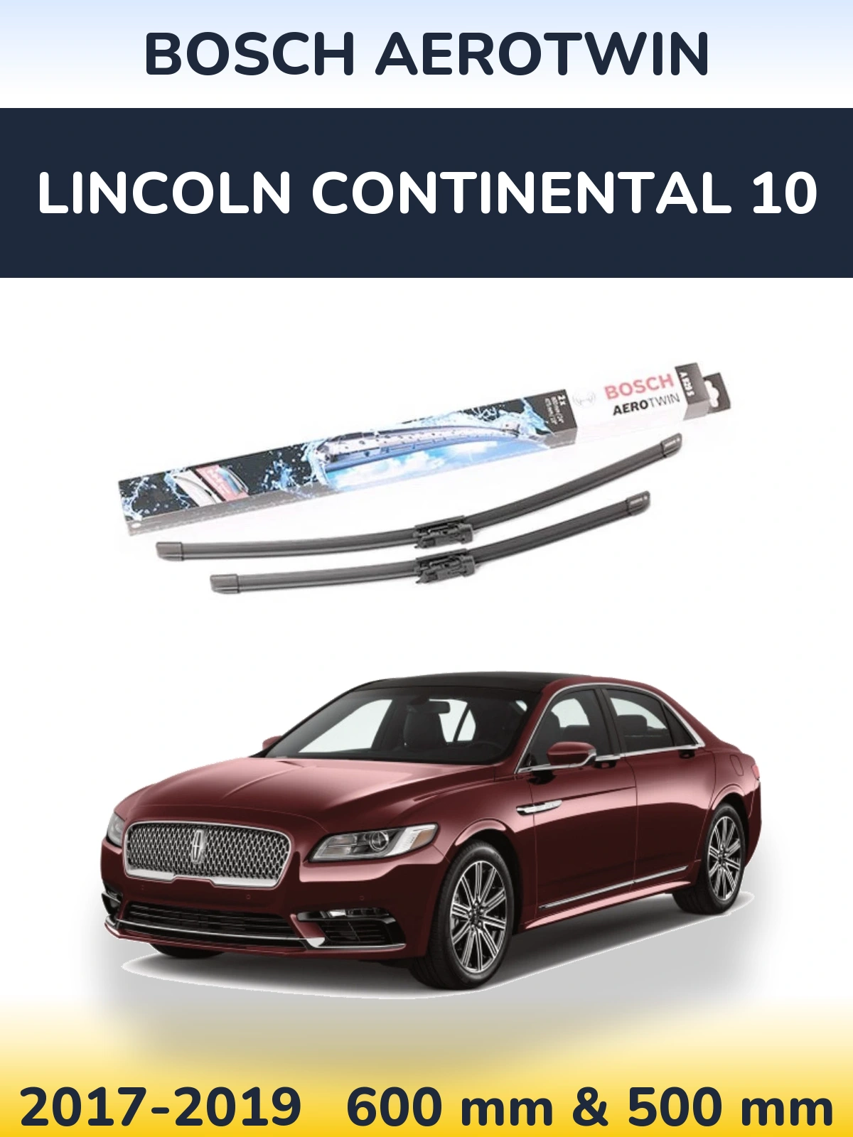 Front wiper blade set BOSCH AeroTwin 600 & 475 mm for Lincoln Continental 10 2017-2019