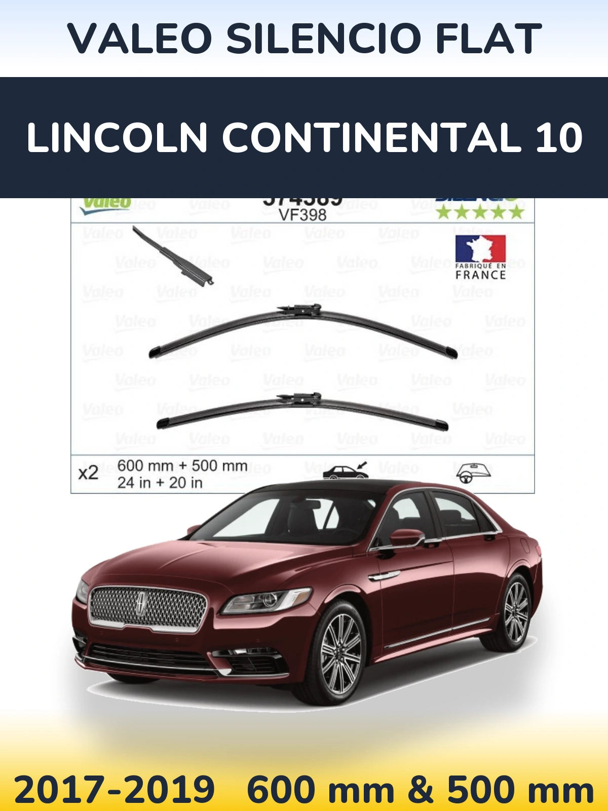 Комплект передних дворников Valeo Silencio Flat 600 & 500 мм для Lincoln Continental 10 2017-2019