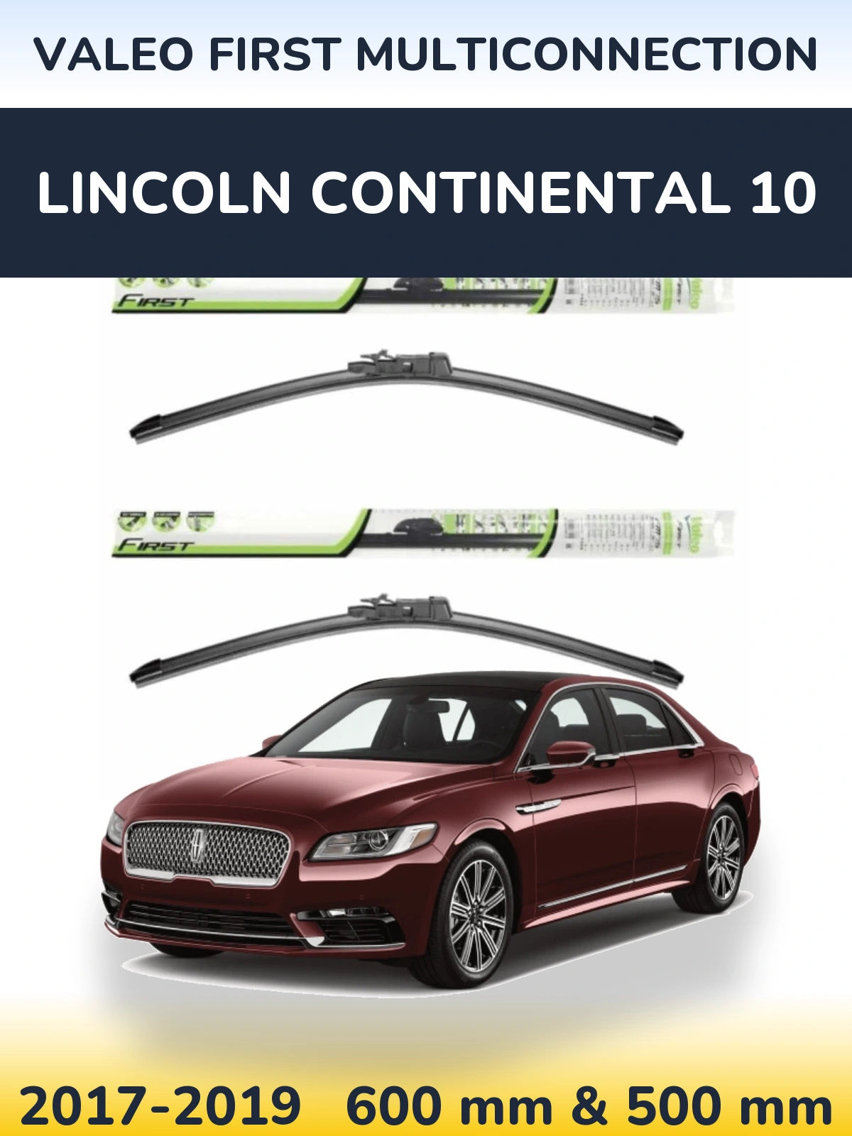 Front wiper blade set Valeo First MultiConnection 600 & 500 мм for Lincoln Continental 10 2017-2019