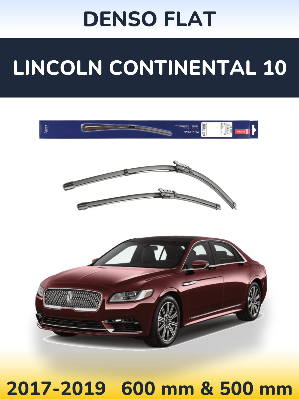 Front wiper blade set Denso Flat 600 & 500 мм for Lincoln Continental 10 2017-2019