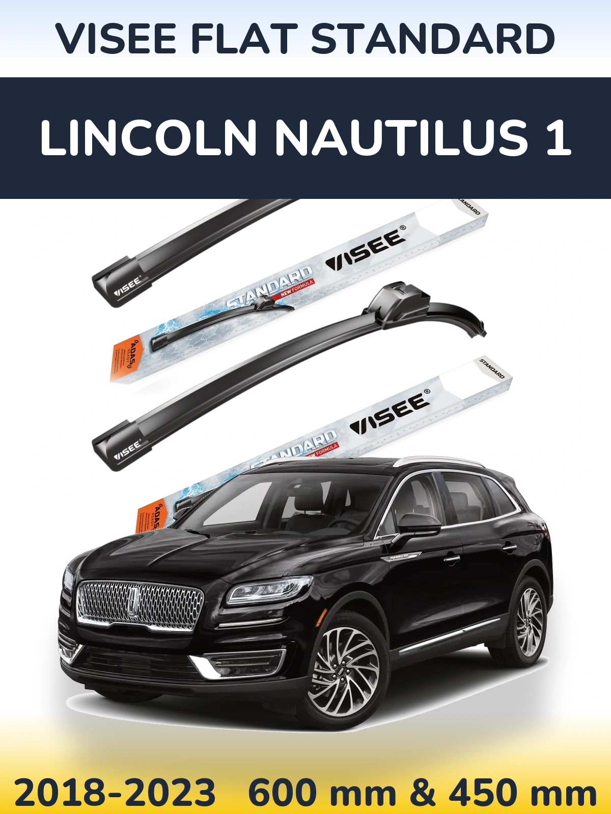 Комплект передних дворников VISEE FLAT STANDARD 600 & 450 мм для Lincoln Nautilus 1 2018-2023