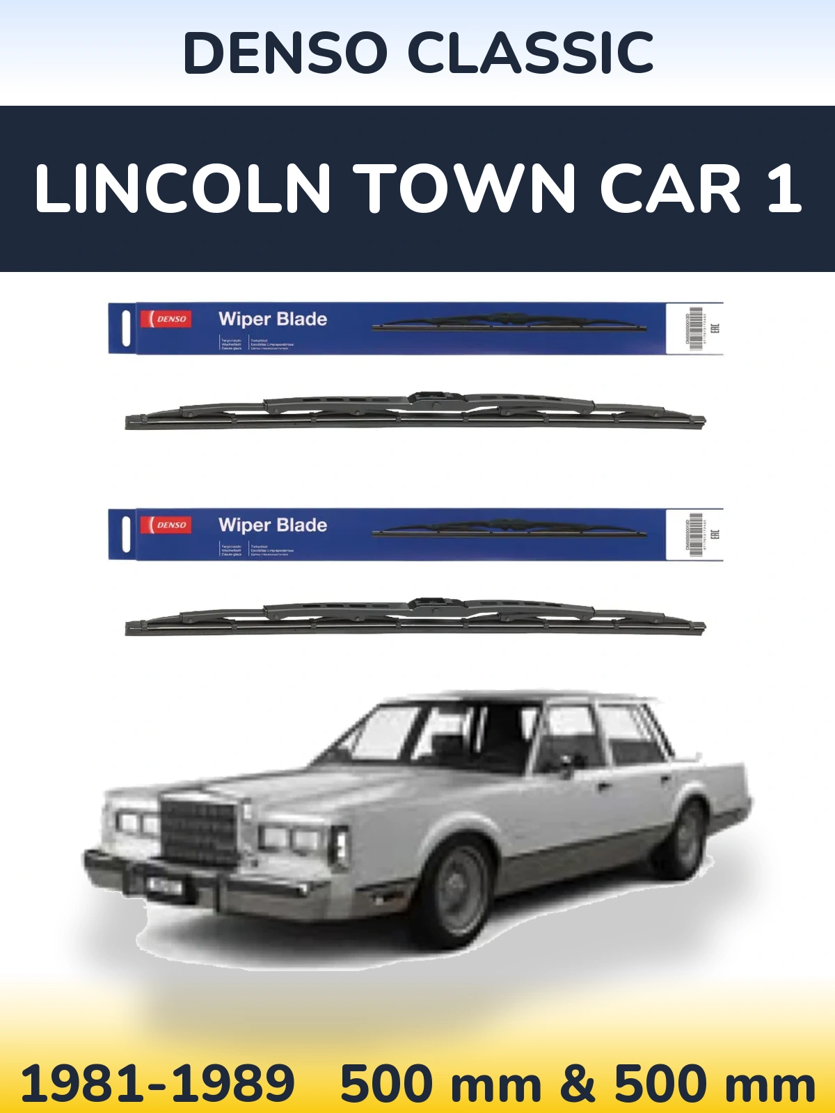 Front wiper blade set Denso Classic 500 & 500 мм for Lincoln Town Car 1 1981-1989