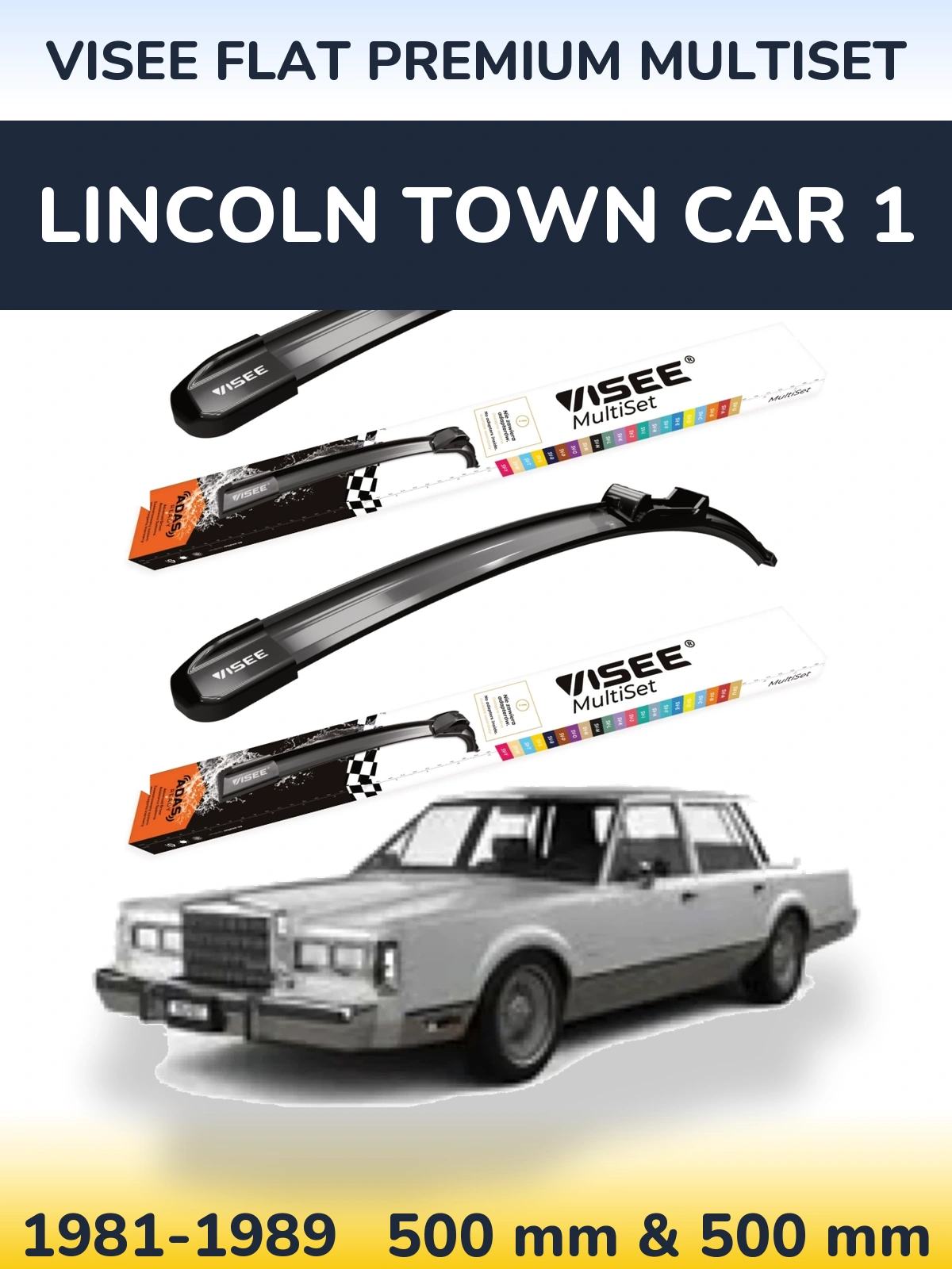 Front wiper blade set VISEE FLAT PREMIUM MultiSet 500 & 500 мм for Lincoln Town Car 1 1981-1989