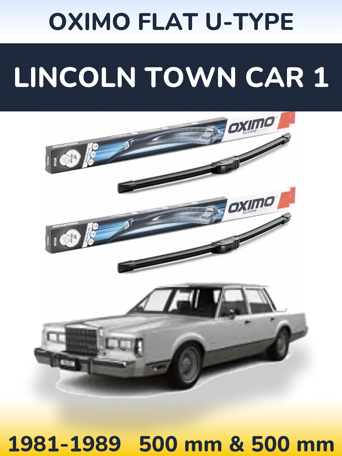 Комплект передних дворников Oximo Flat U-type 500 & 500 мм для Lincoln Town Car 1 1981-1989