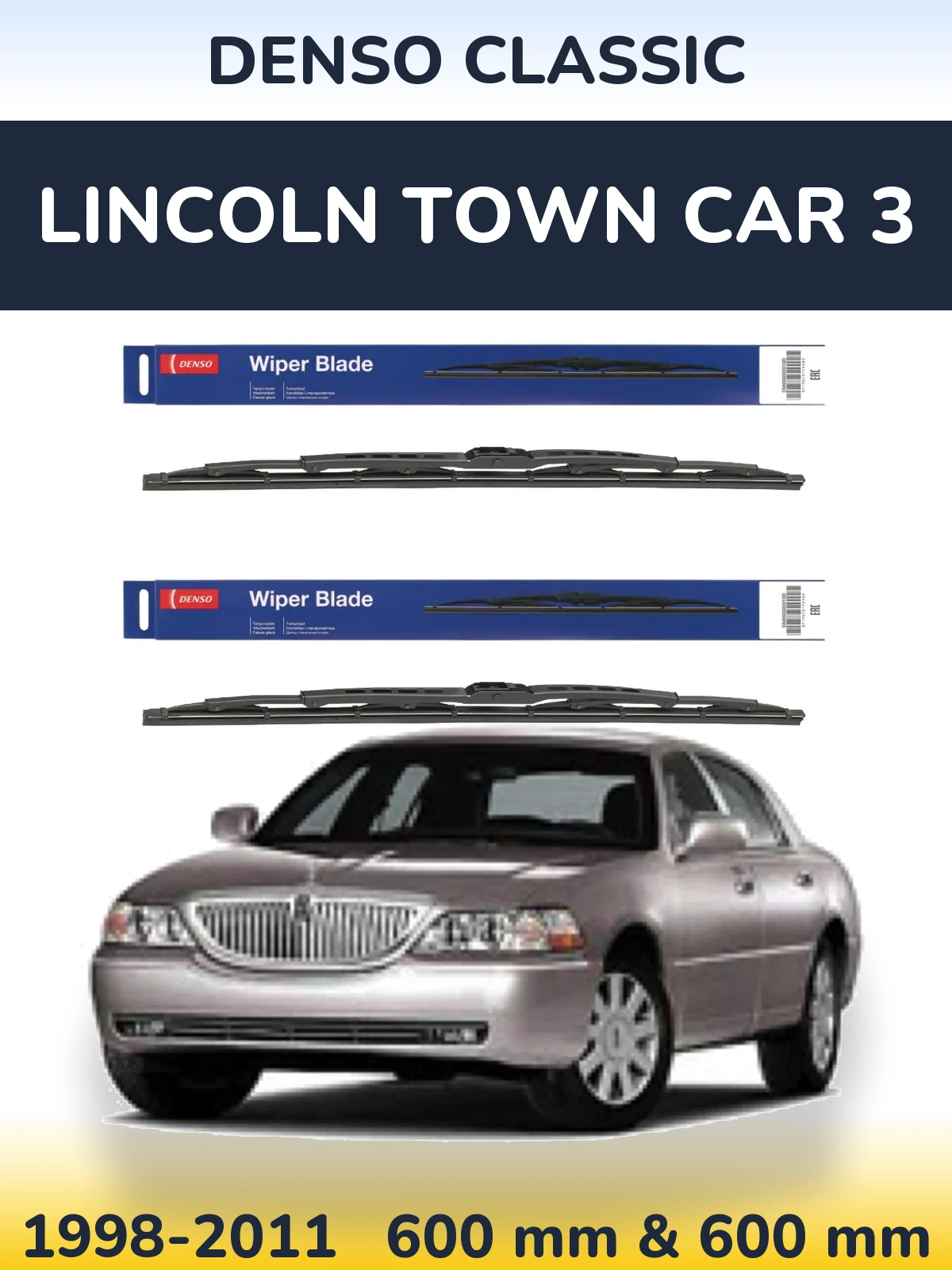 Komplet przednich wycieraczek Denso Classic 600 & 600 mm do Lincoln Town Car 3 1998-2011