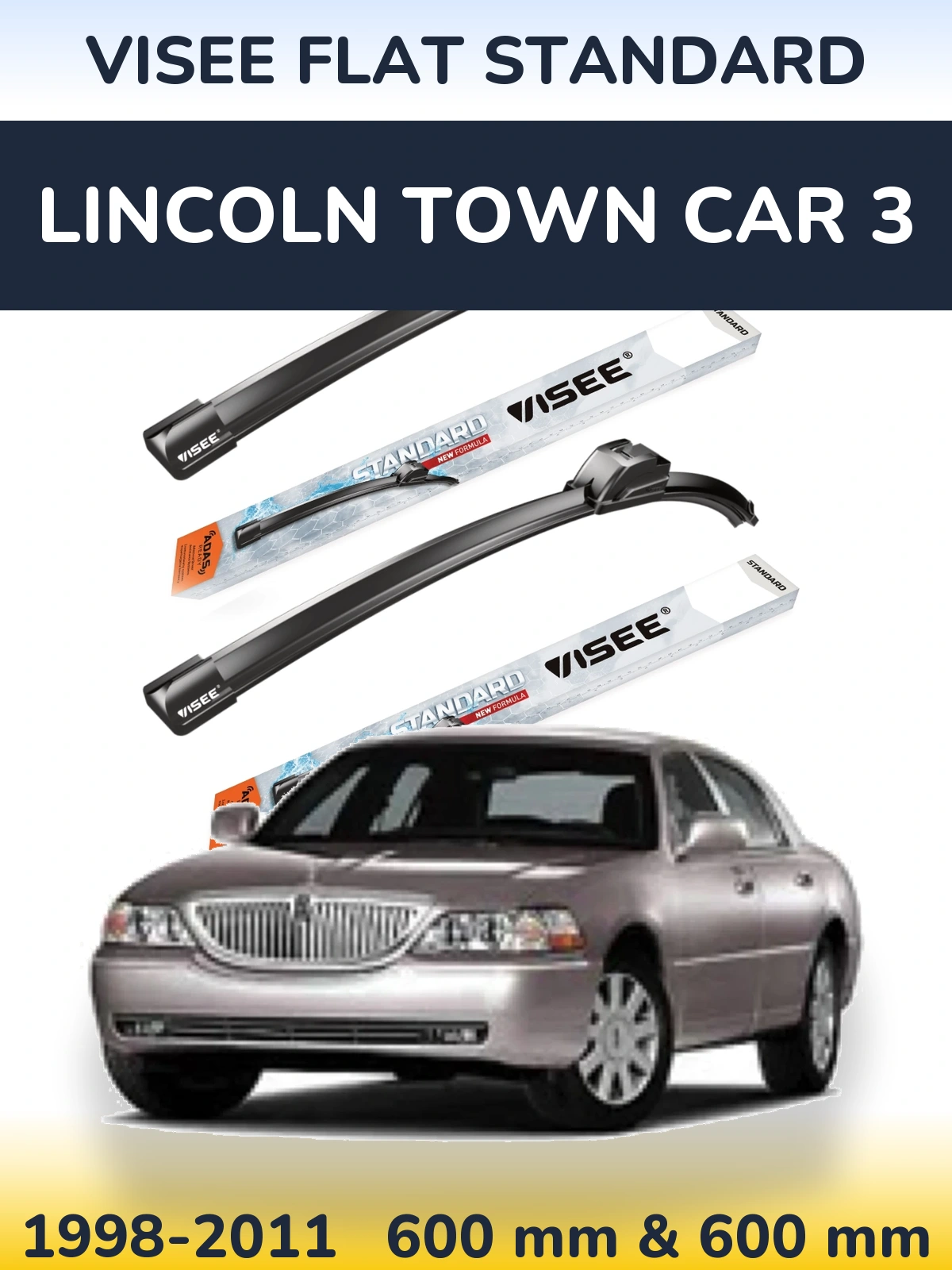 Комплект передних дворников VISEE FLAT STANDARD 600 & 600 мм для Lincoln Town Car 3 1998-2011