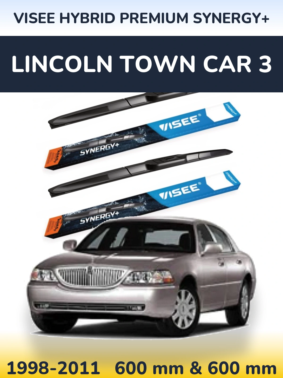 Комплект передних дворников VISEE HYBRID PREMIUM SYNERGY+ 600 & 600 мм для Lincoln Town Car 3 1998-2011