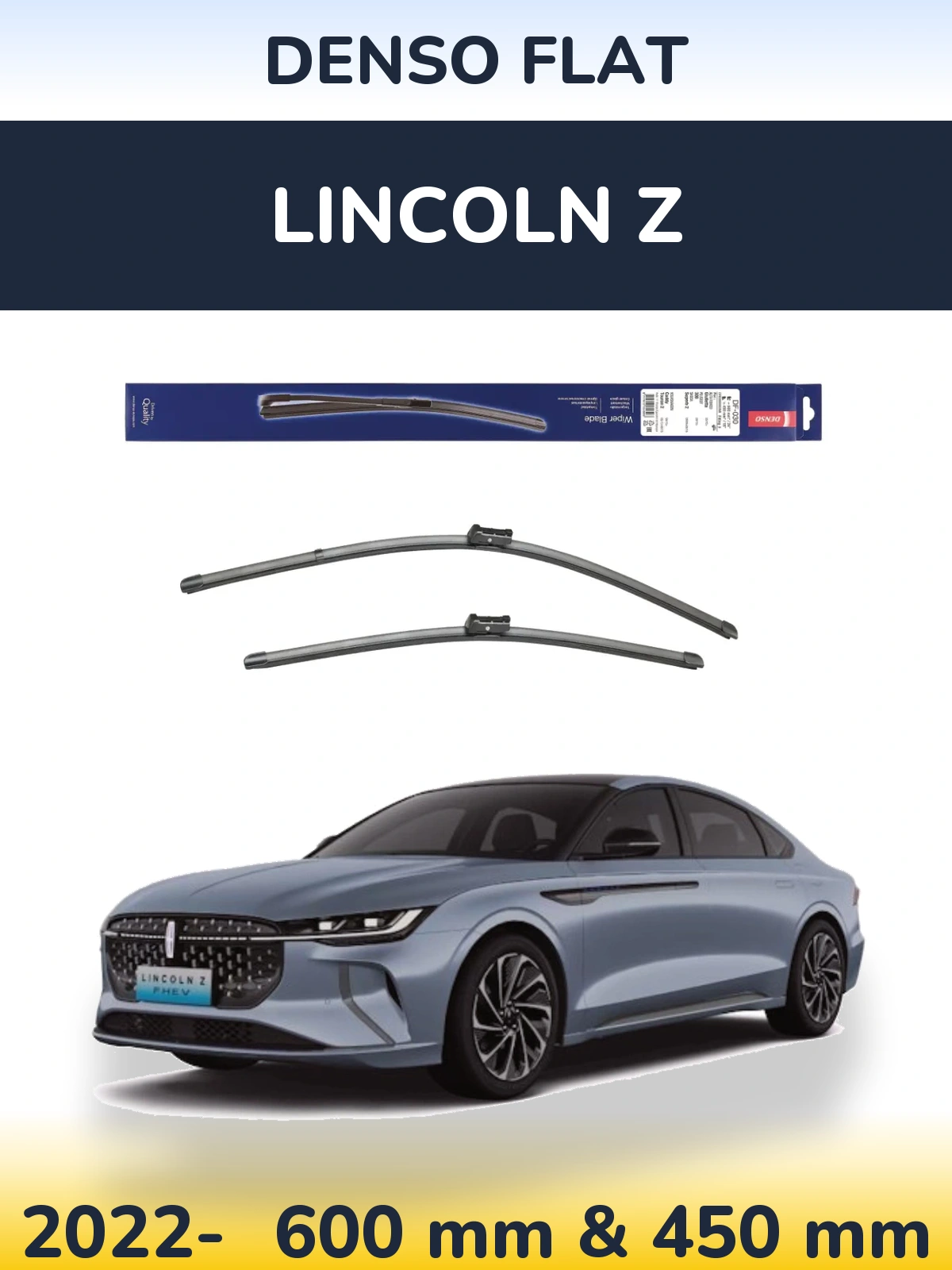 Front wiper blade set Denso Flat 600 & 450 mm for Lincoln Z 2022-2026