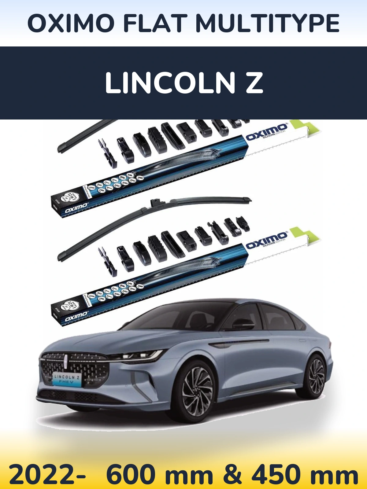 Front wiper blade set Oximo Flat MultiTypee 600 & 450 мм for Lincoln Z 2022-2026
