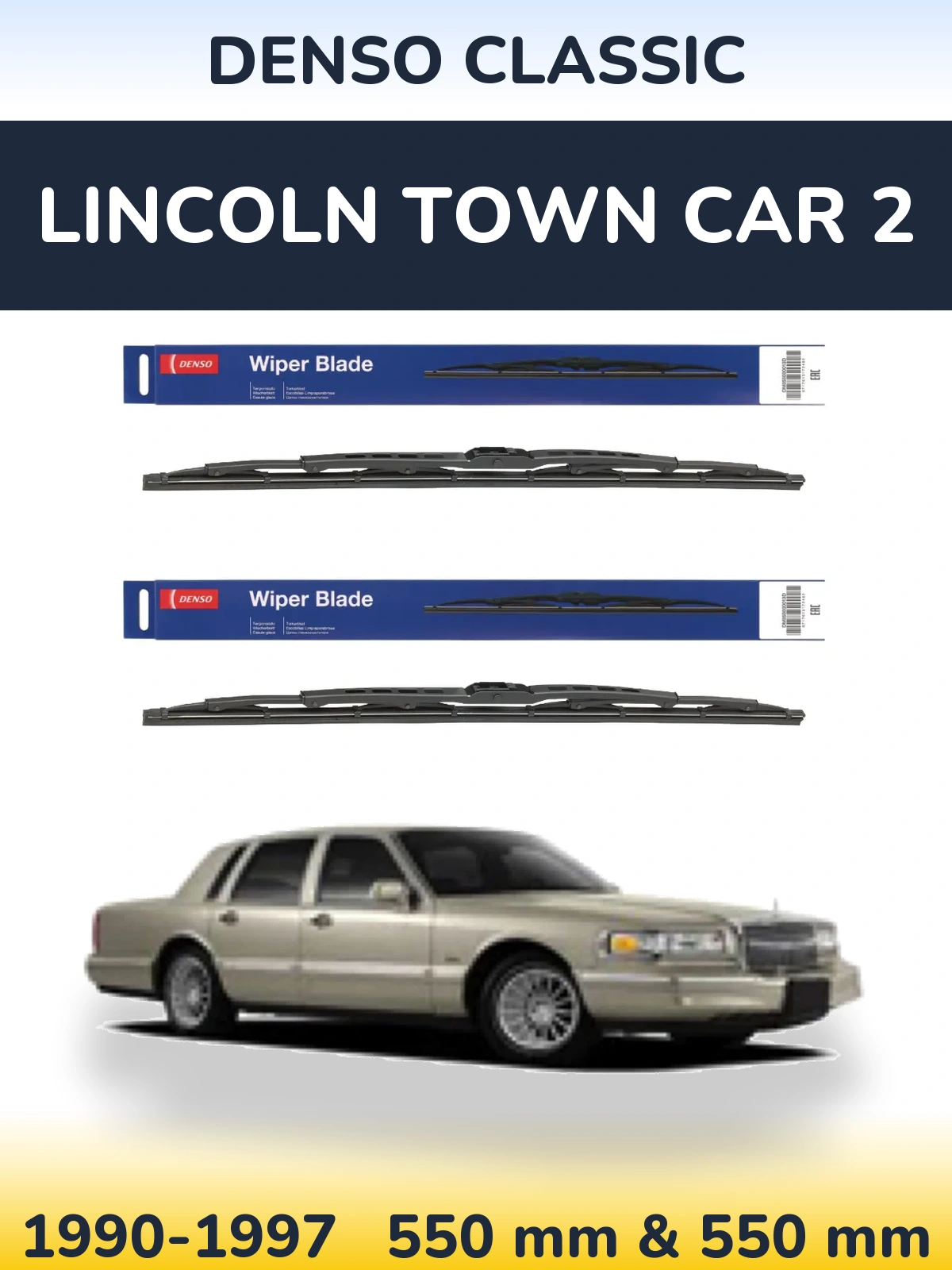Front wiper blade set Denso Classic 550 & 550 mm for Lincoln Town Car 2 1990-1997