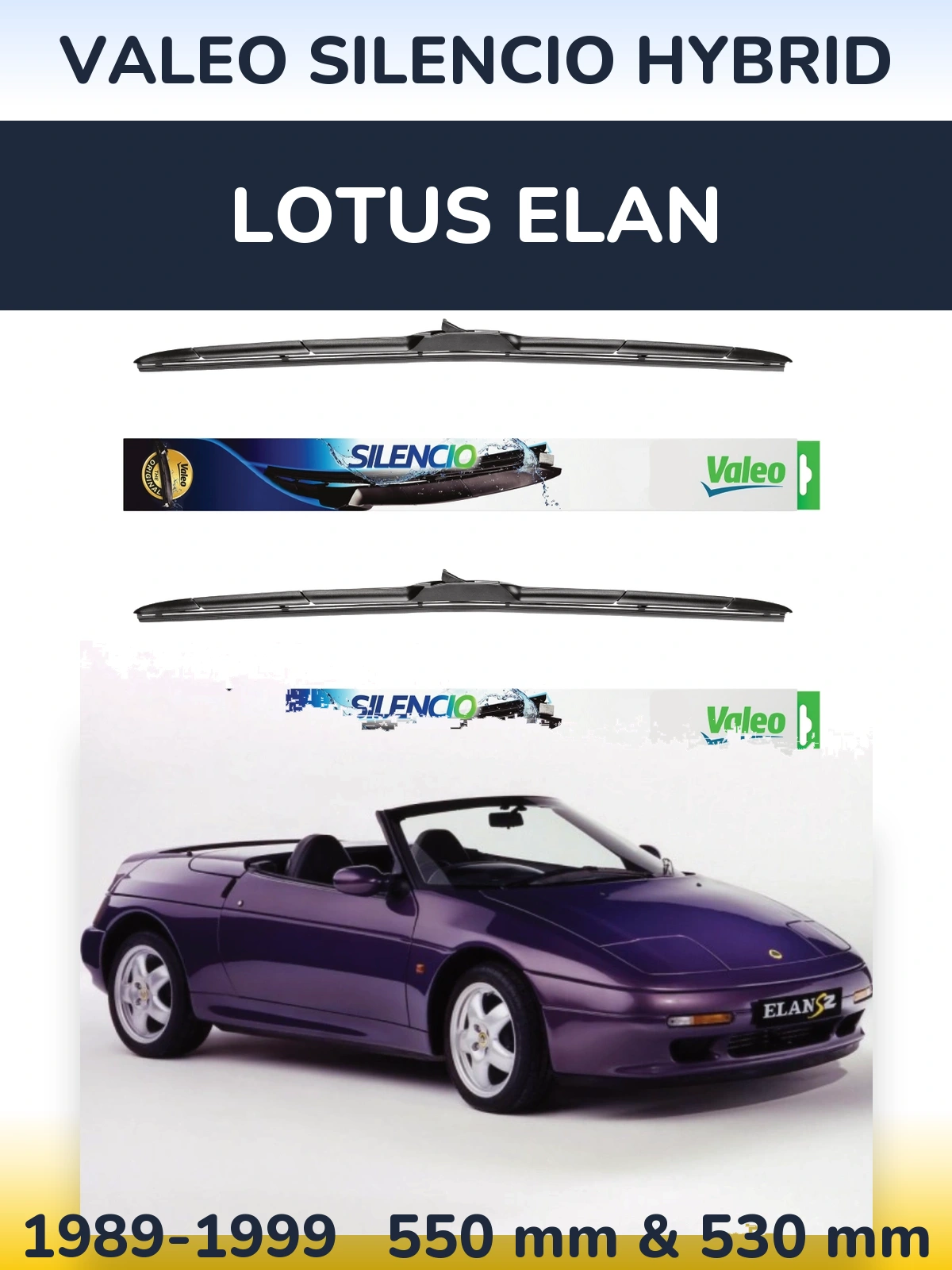 Komplet przednich wycieraczek Valeo Silencio Hybrid 550 & 530 mm do Lotus Elan 1989-1999